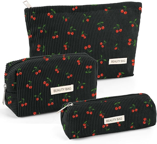 Maquillage Sac Set,3 Pcs Sac de maquillage initial, Corduroy Cosmétique Sac avec fermeture à glissière,Cuire Sac de maquillage Purs Pouch Travel Sac de toilette pour les femmes Filles Ami Cadeaux personnalisés