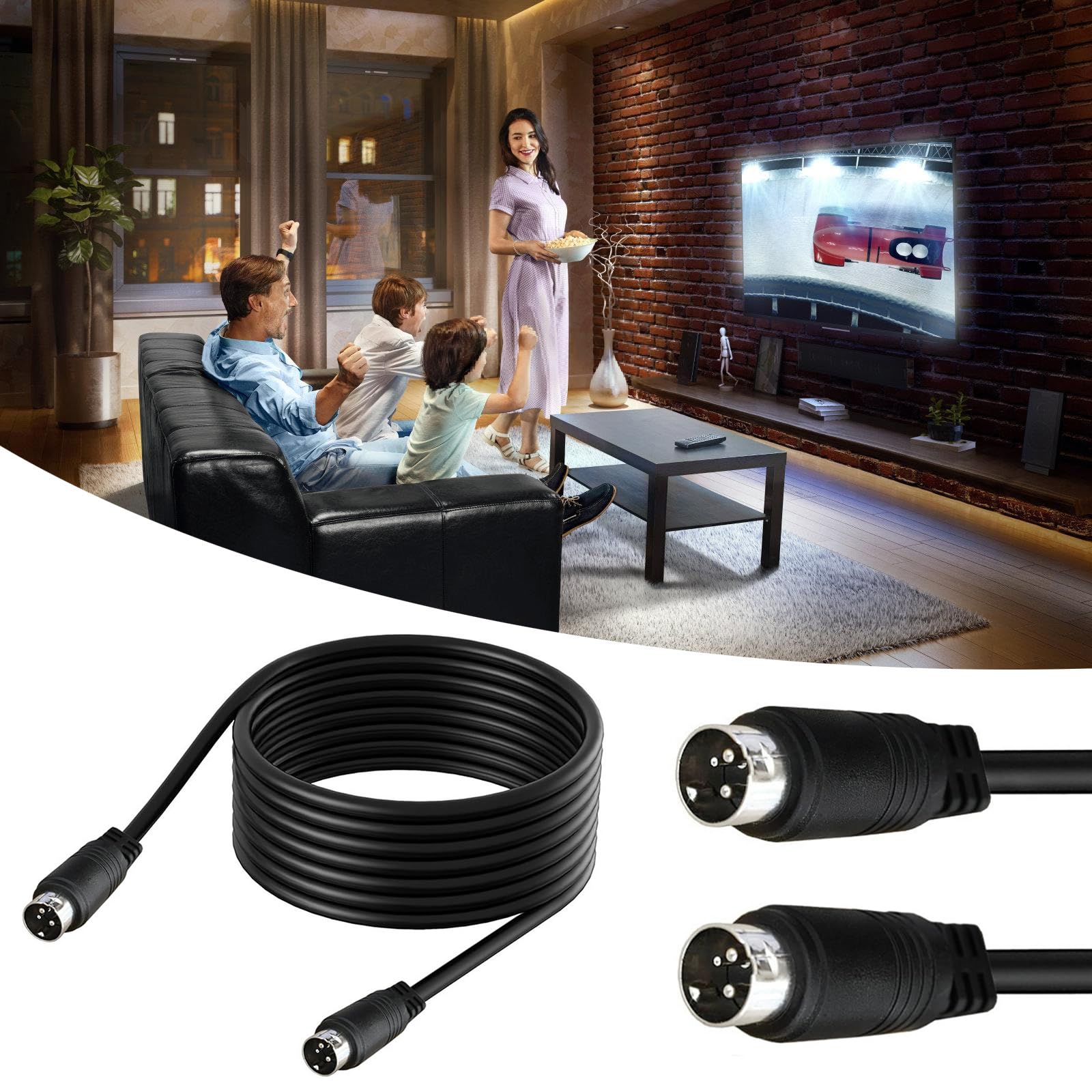 QMQJIA 3 Needle 3Pin Video Mediumed Din Adapter Extension Cable Line Straight Video 3Pins Din Video Cable Wire