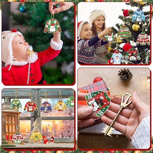 Miniatura 6 de 20 piezas de llaveros de pintura de diamantes de Navidad con ángeles de Navidad, llavero de pintura de diamantes de hada, lindo llavero colgante de