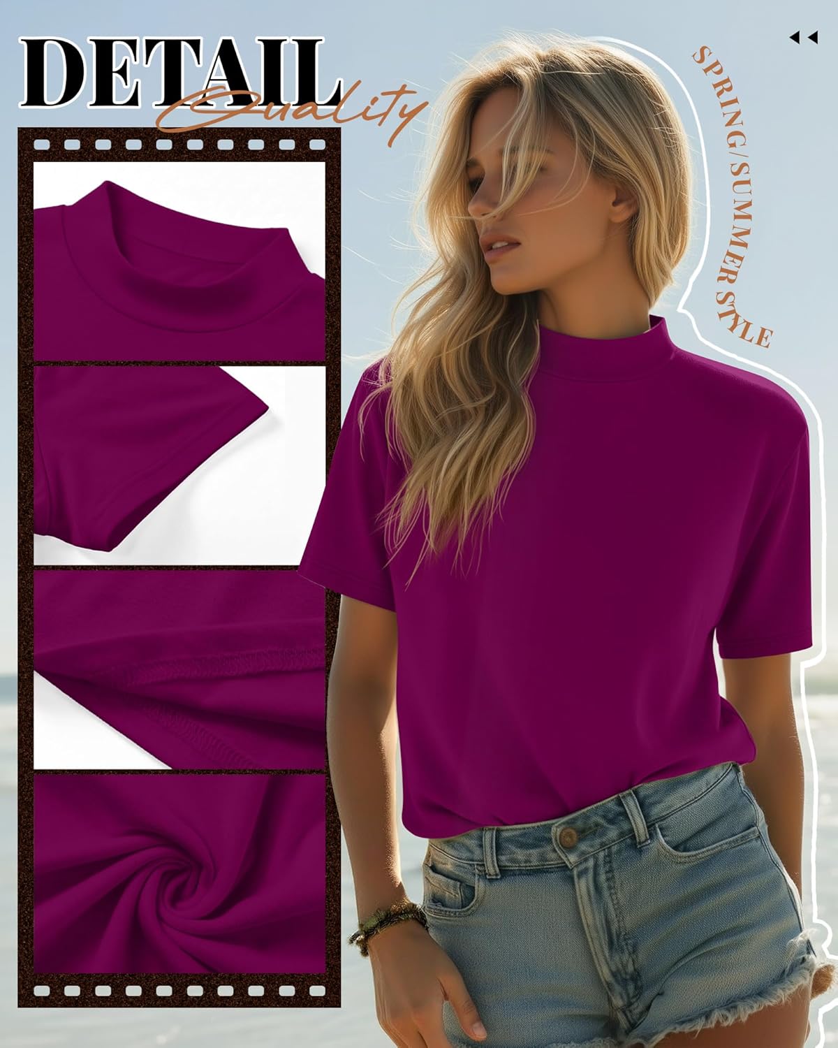 Ficerd 3 Pack Women's Mock Neck Shirts Short Sleeve Turtleneck Tops Slim Fitted Dressy Casual Tees Summer Basic Tshirts 2026 - Image 5