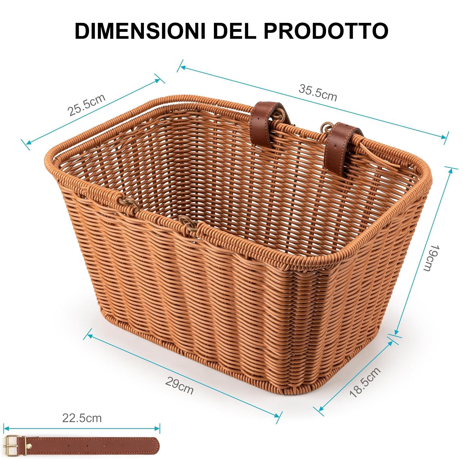 CXWXC Cestino da bici - Robusto cestino anteriore – Cestino in vimini intrecciato a mano con cinghie regolabili in pelle vegana