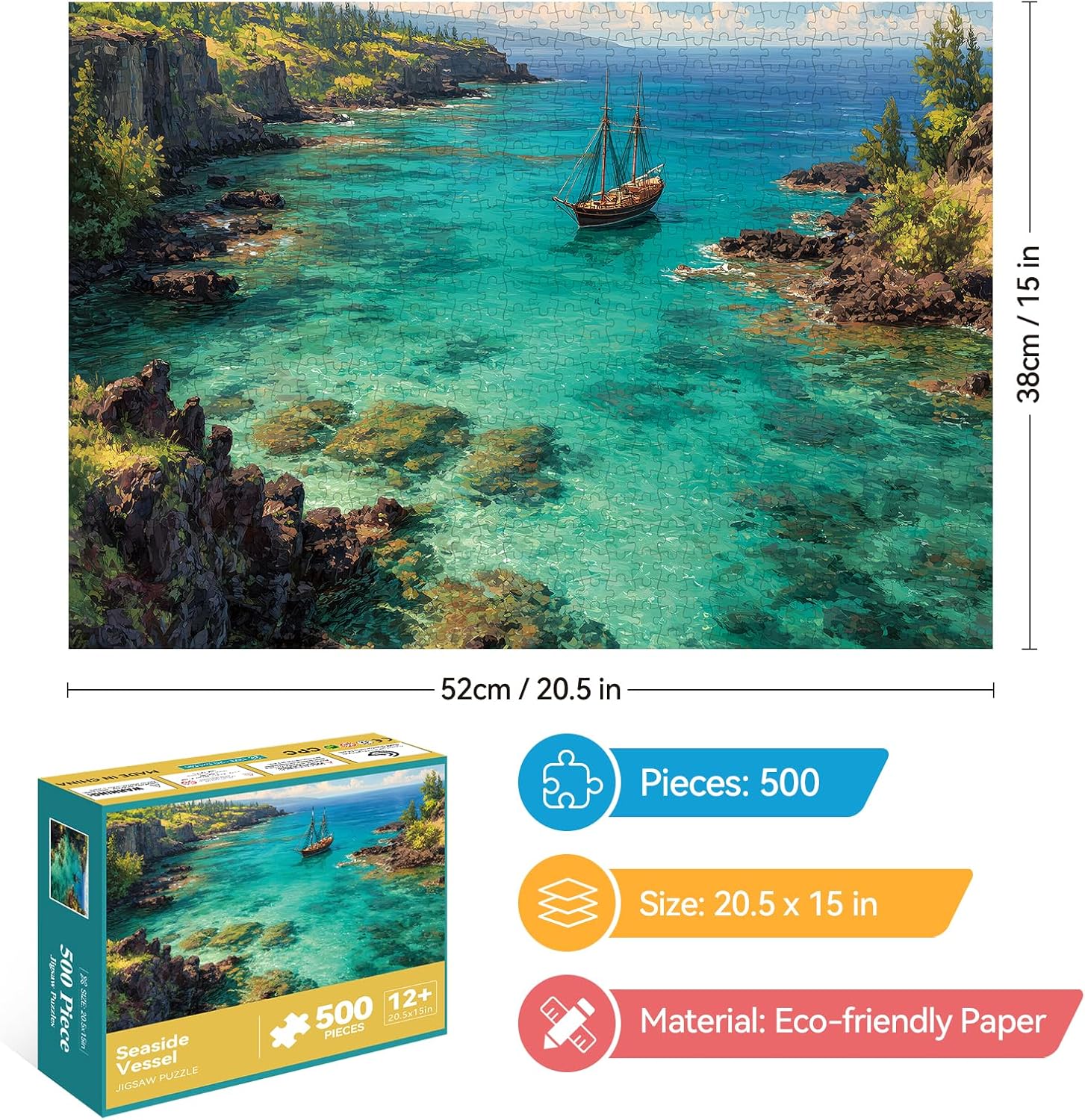 500 Piece Jigsaw Puzzle for Adults –Hawaiian Island Sailboats Jigsaw Puzzles 500 Pieces, Tropical Ocean Puzzles for Adults 500 Pieces, Challenging Perfect for Game Nights, 20.5 X 15 in