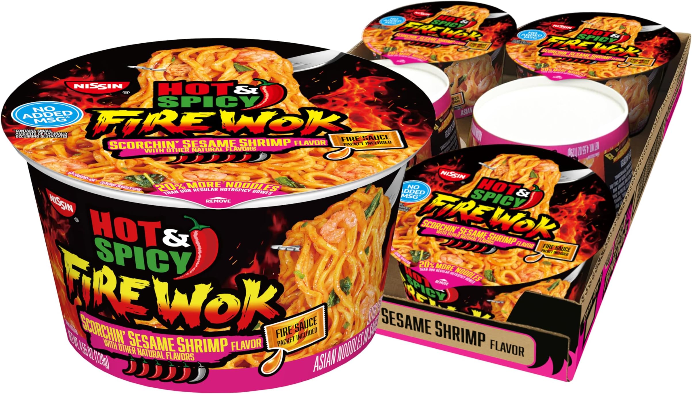 Nissin Hot & Spicy Fire Wok, Scorchin' Sesame Shrimp, 4.55 Ounce (Pack of 6)