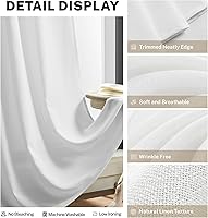 Vista 4 de Cortinas de lino blanco con pestaña trasera de 108 pulgadas de largo, 2 paneles para sala de estar, cortinas de estilo rústico bohemias, filtro