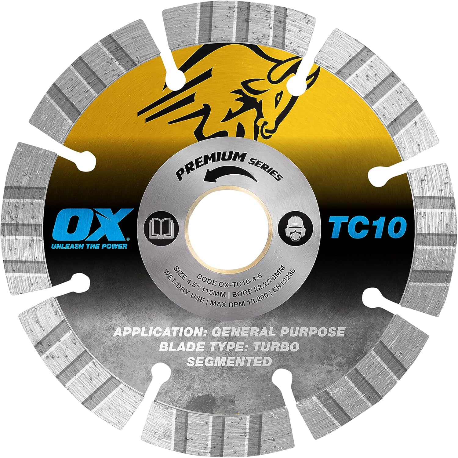 OX Tools TC10-8 8" General Purpose Diamond Blade, Stone Blade for Concrete Saw, Long Life 10mm Segments, Wet/Dry Cutting, Hot Pressed Sintered Segments, Cuts Brick Block Pavers Concrete