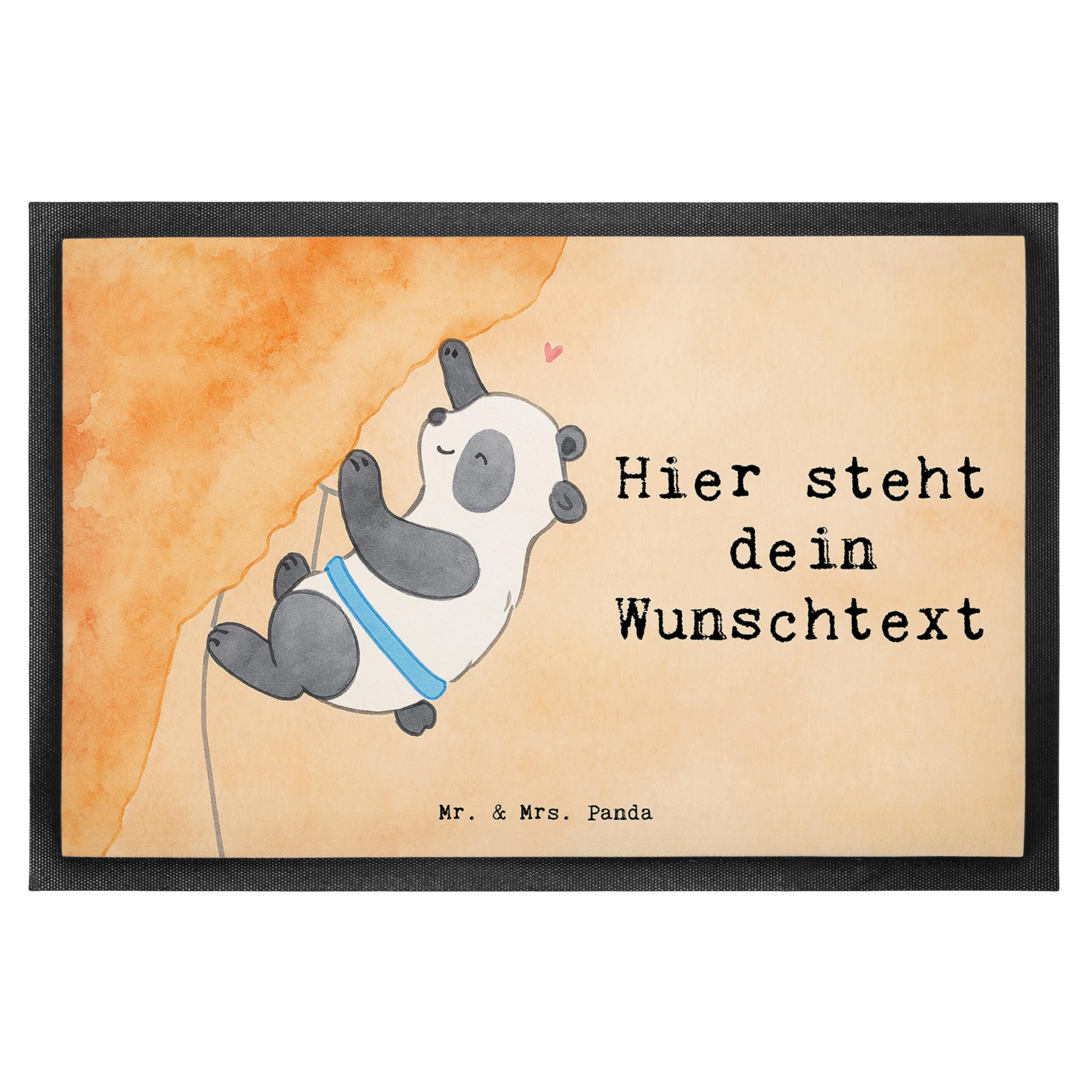 Mr. & Mrs. Panda Fußmatte Bedrucken Panda Klettern Design 80 x 120 cm - Geschenk, Personalisierte Fussmatte, personalisiert, Bouldern, Individuelle, personalisierbar, Türmatte, Klettersport