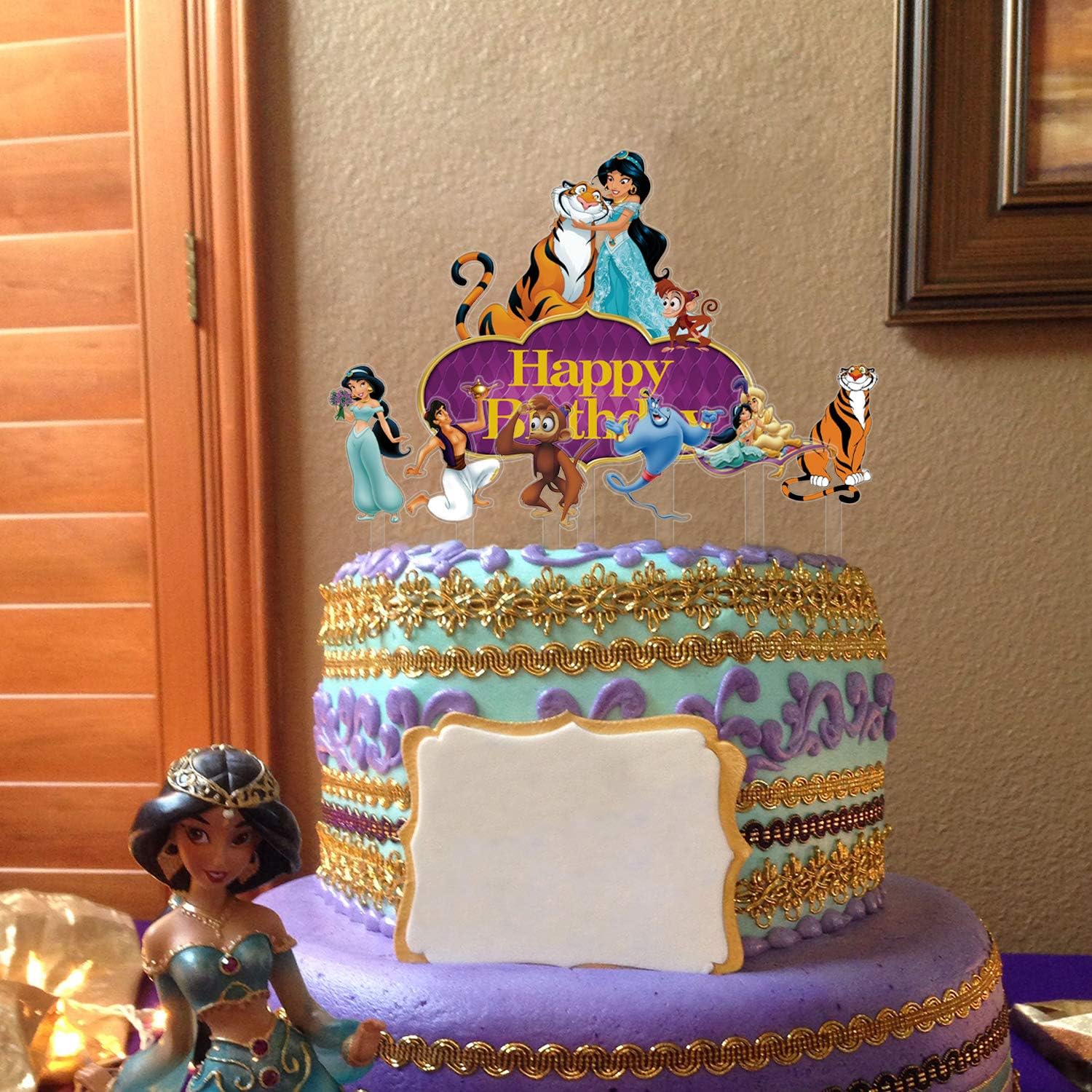Lot De Decorations De Gateau En Acrylique Jasmin Happy Birthday Avec Motif Aladdin Amazon Fr Cuisine Et Maison