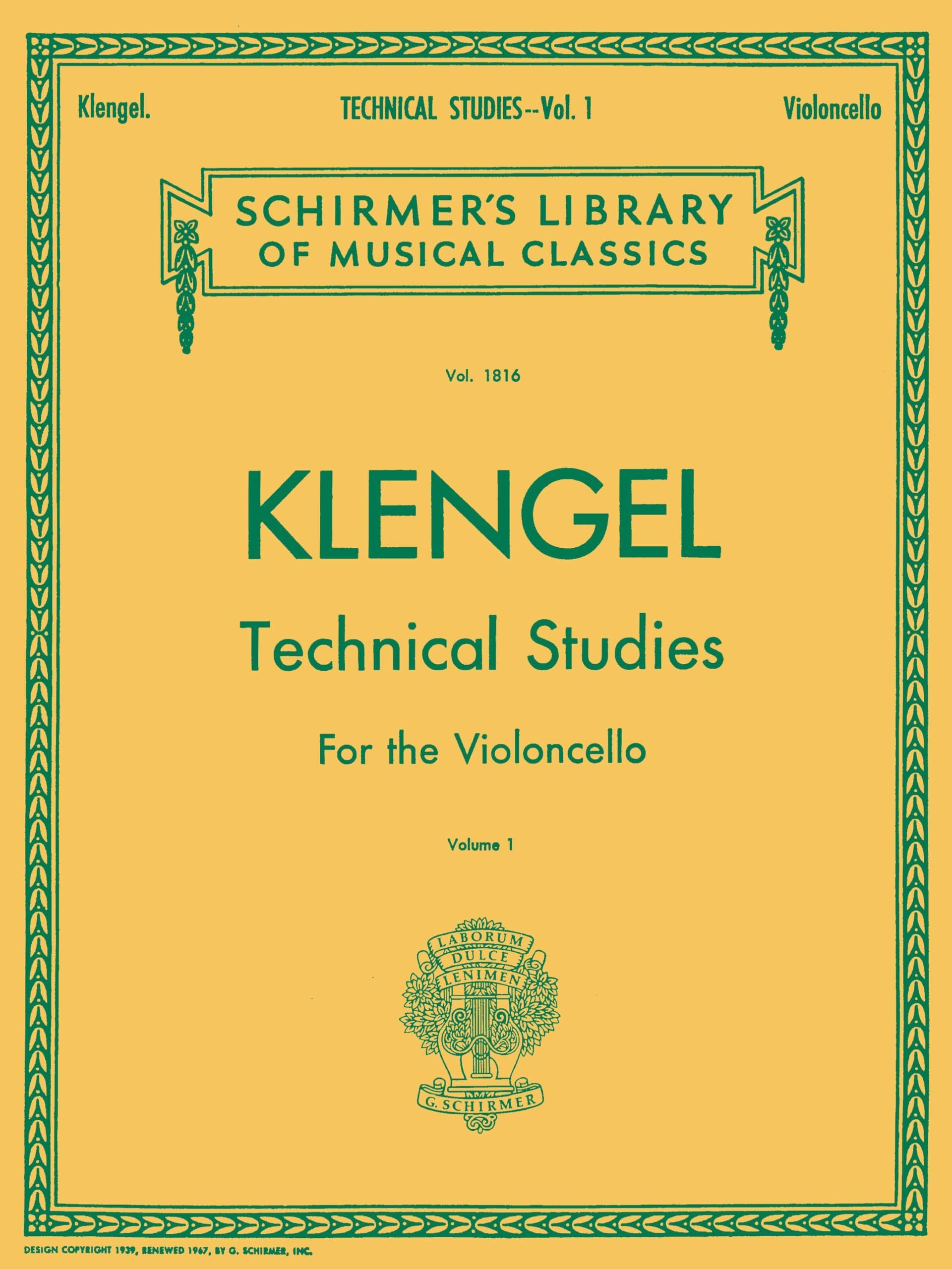 Klengel: Technical Studies for the Violoncello - Vol 1 | Schirmer Library of Classics Volume 1816| Cello Method Book with Unaccompanied Exercises for Finger Strength Bow Control and Dexterity