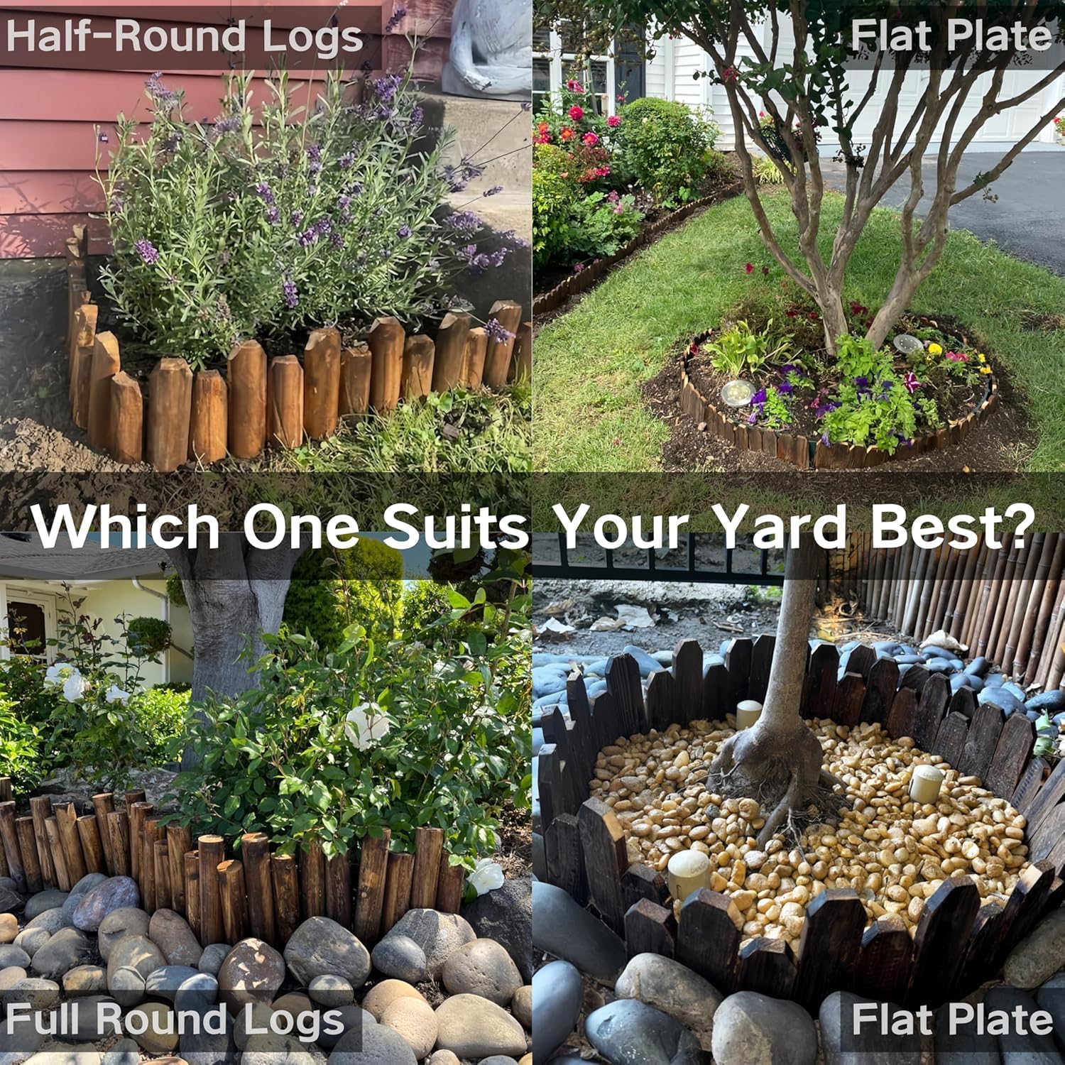 Wood Garden Edging, Staggered Wooden Edging Border Decorative Small Picket Panels for Flower Bed Barriers and Landscape Fencing