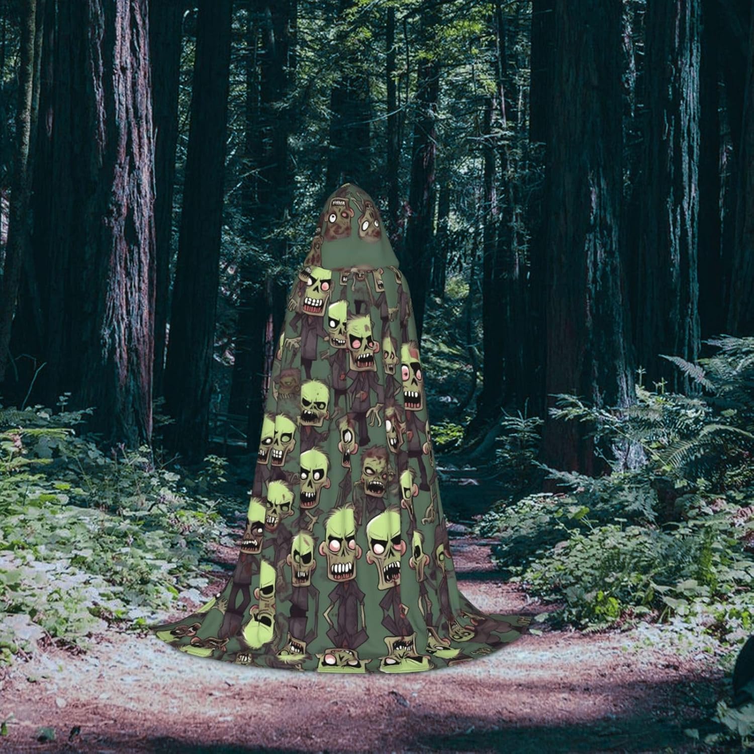 Many Zombies Print Renaissance Hooded Cloak Costume Clothes Halloween Medieval Costume Cape for Women Men