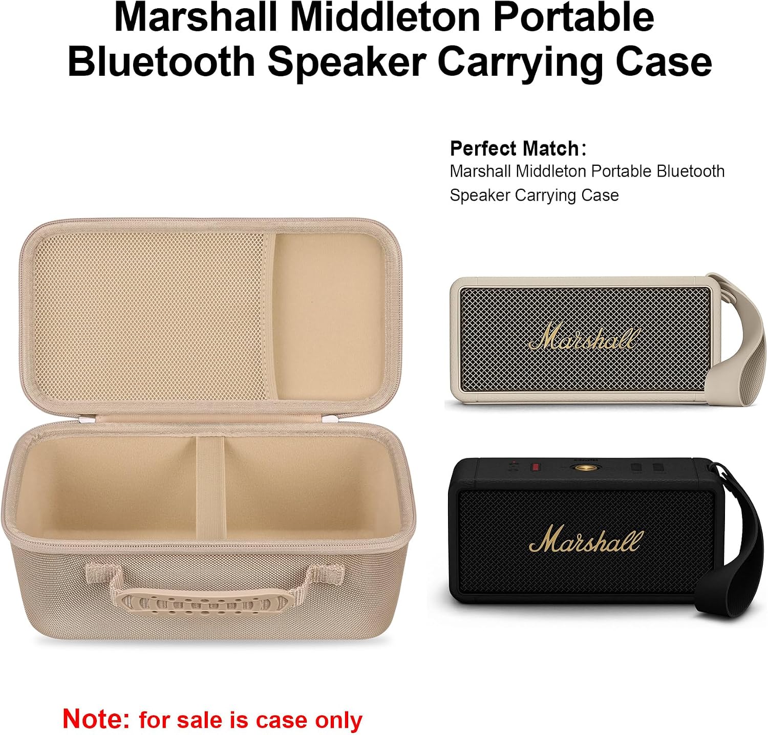 Elonbo Carrying Case ​for Marshall Middleton/Middleton II Portable Bluetooth Speaker, Wireless Speaker Hard Travel Protective Bag Storage Cover, Extra Mesh Pocket Fits Charging Cable, Champagne Gold