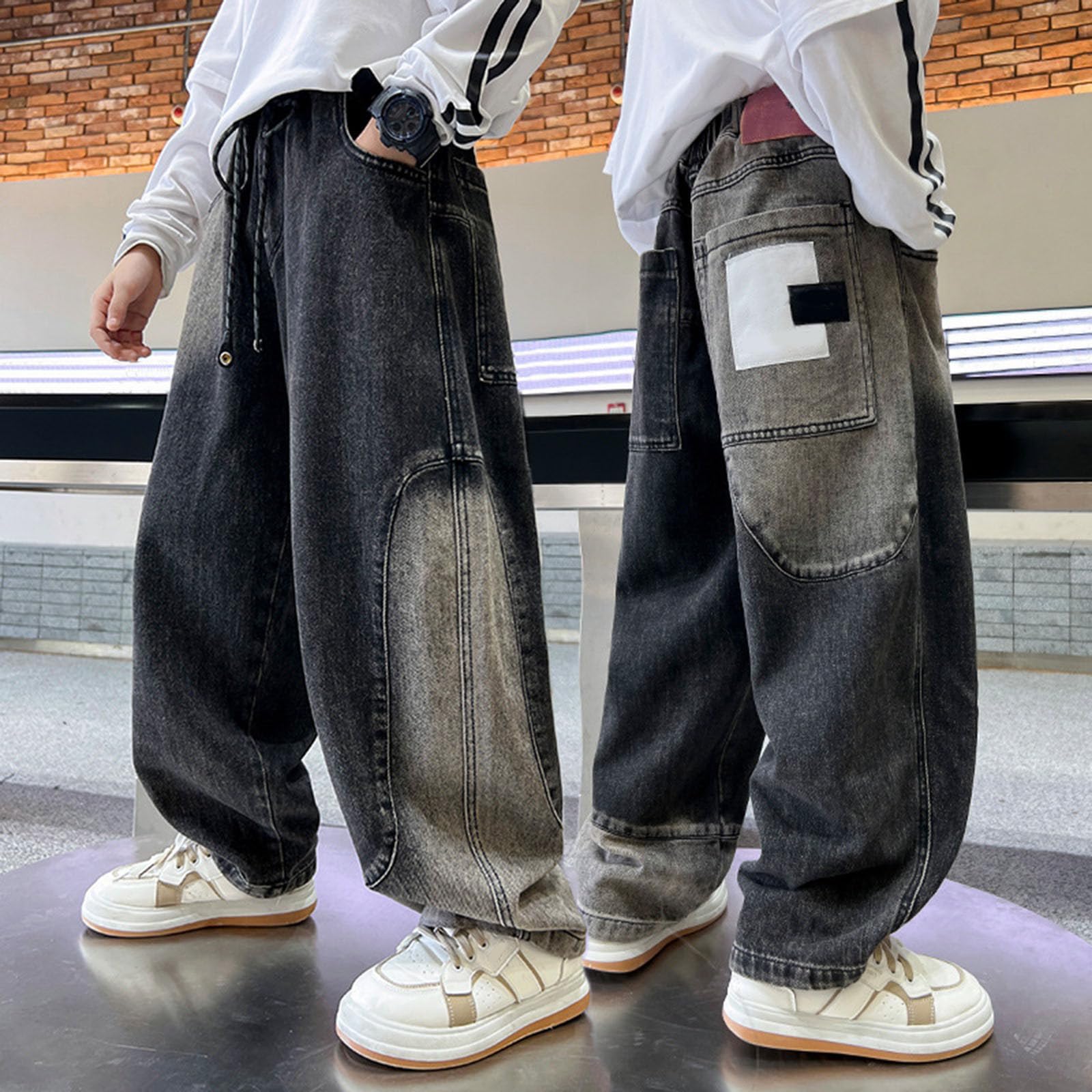 Generico Pantaloni Elegant Bambino-Jeans Invernali Casual da Ragazzo, Pantaloni Caldi Foderati in Pile, Pantaloni Lunghi Comodi e Larghi per Bambini