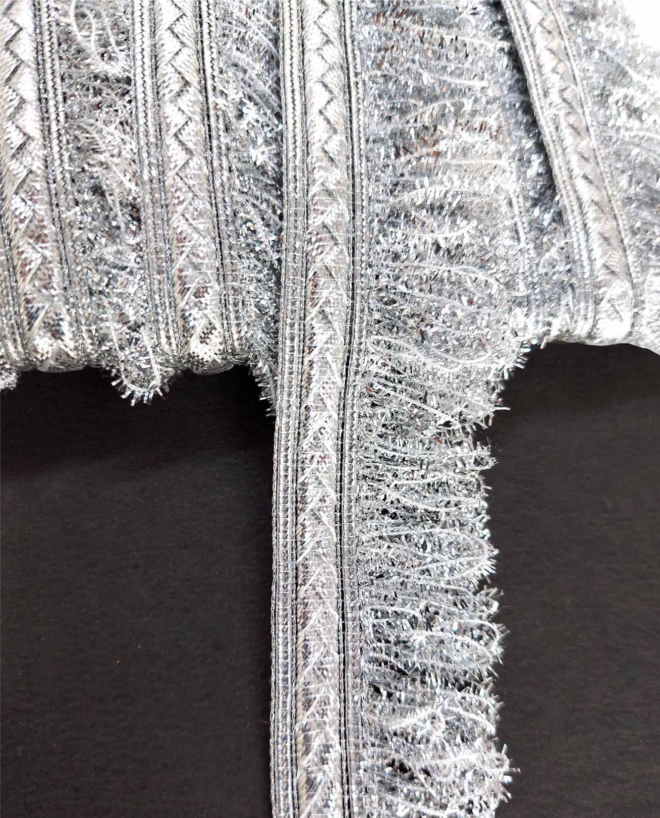 Mezin 1.25 Inch Fulzar Fringes Tassel Decorative Lace Trimmings Ribbon Festival Bridal Dupatta Lehenga, Saree, Anarkali, Indian Sari Border (Silver)