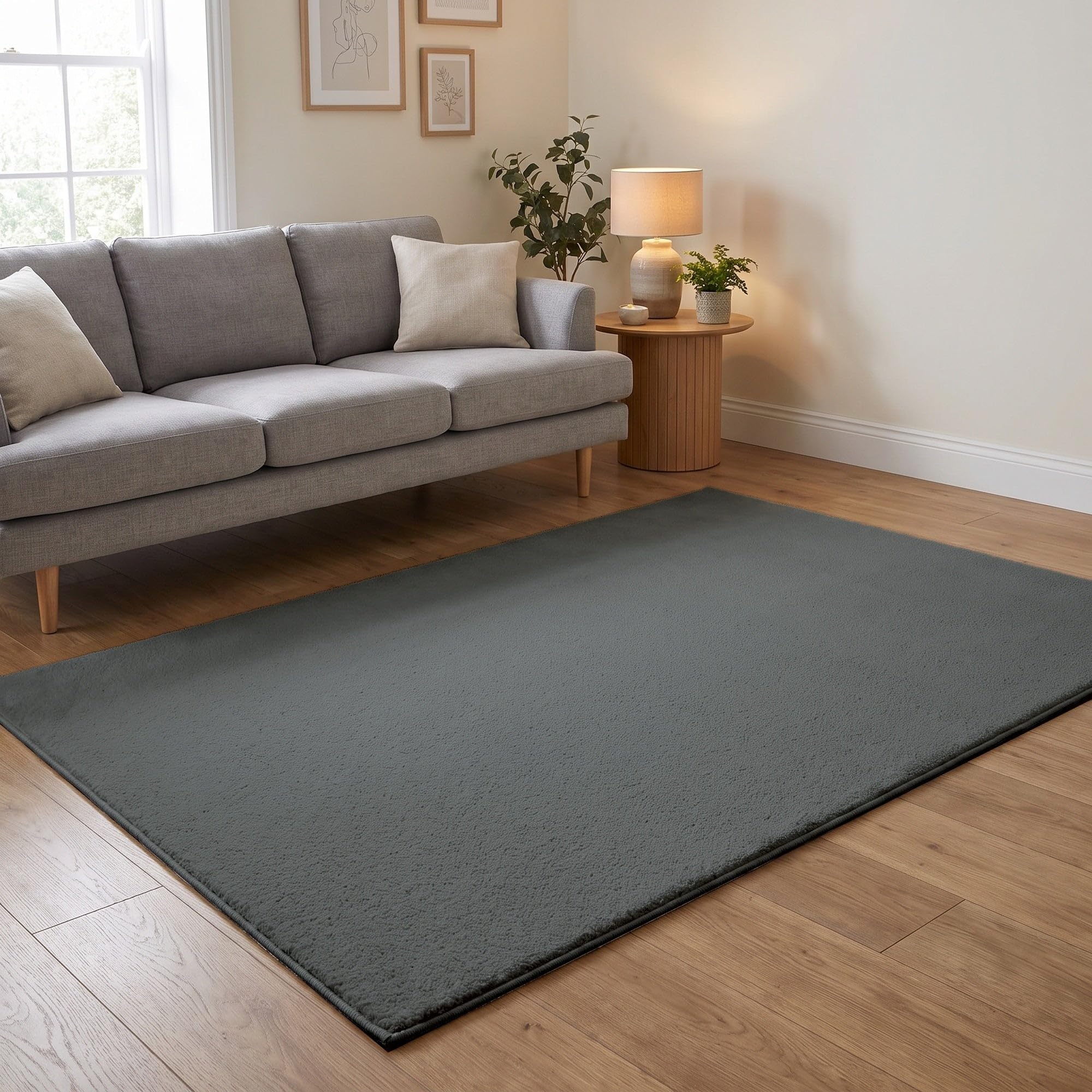 THE RUGS Washmellow Rug Living Room - Washable Non-Slip Large 160x220 cm, Grey 9 mm Soft Low Pile Bedroom Kitchen