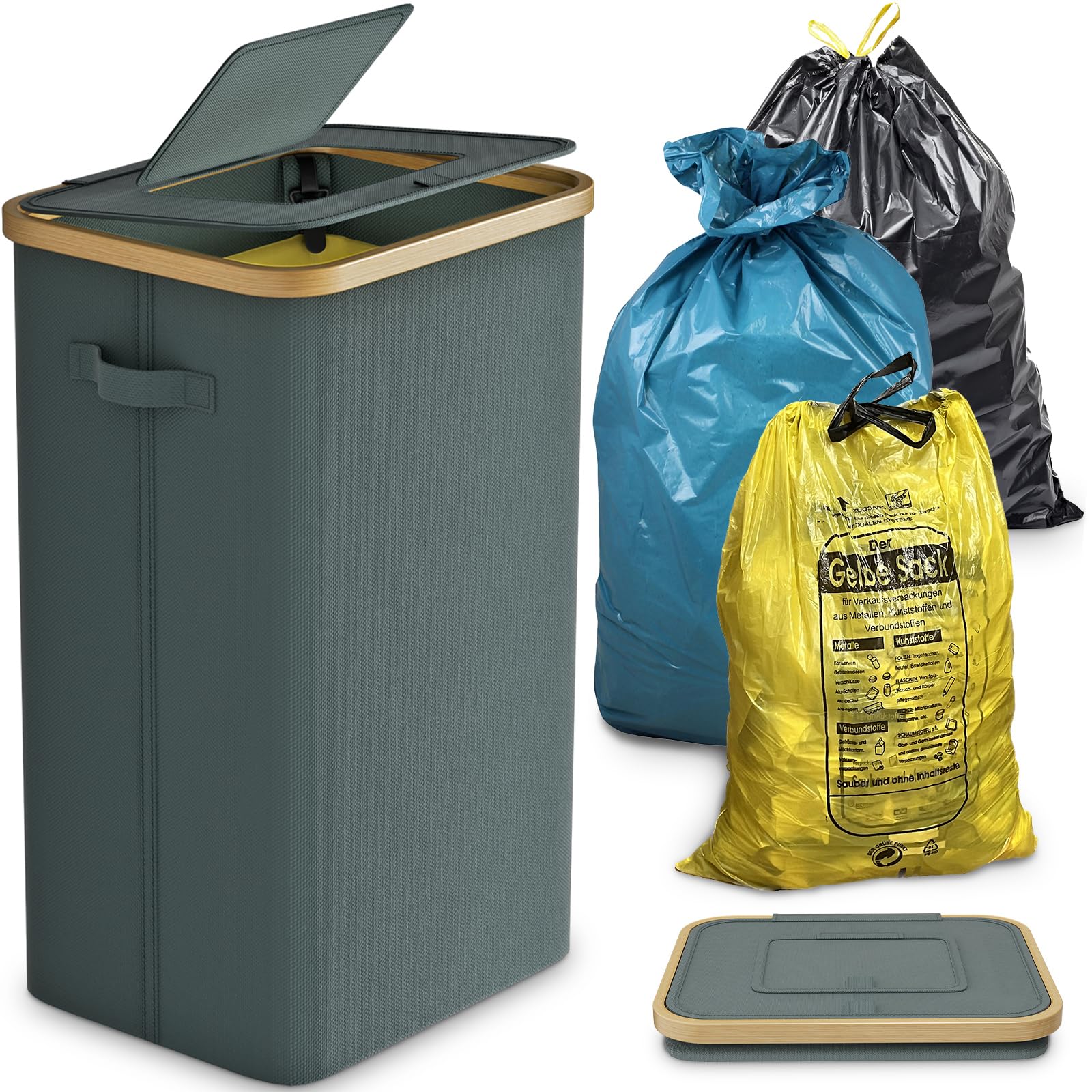 DOKRVLOQ Yellow Bag Stand Stable with Lid - Large Bin & Bin Bag Holder for Kitchen & Household | 70L-120L Rubbish System Container Grey - Practical Bin Bag Stand — image 1
