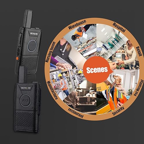 Miniatura 7 de Retevis Walkie talkies RT18 - Paquete de 20 radios de 2 vías, Walkie Talkies de largo alcance, PTT dual, cable de carga USB 2 en 1, VOX, clip de