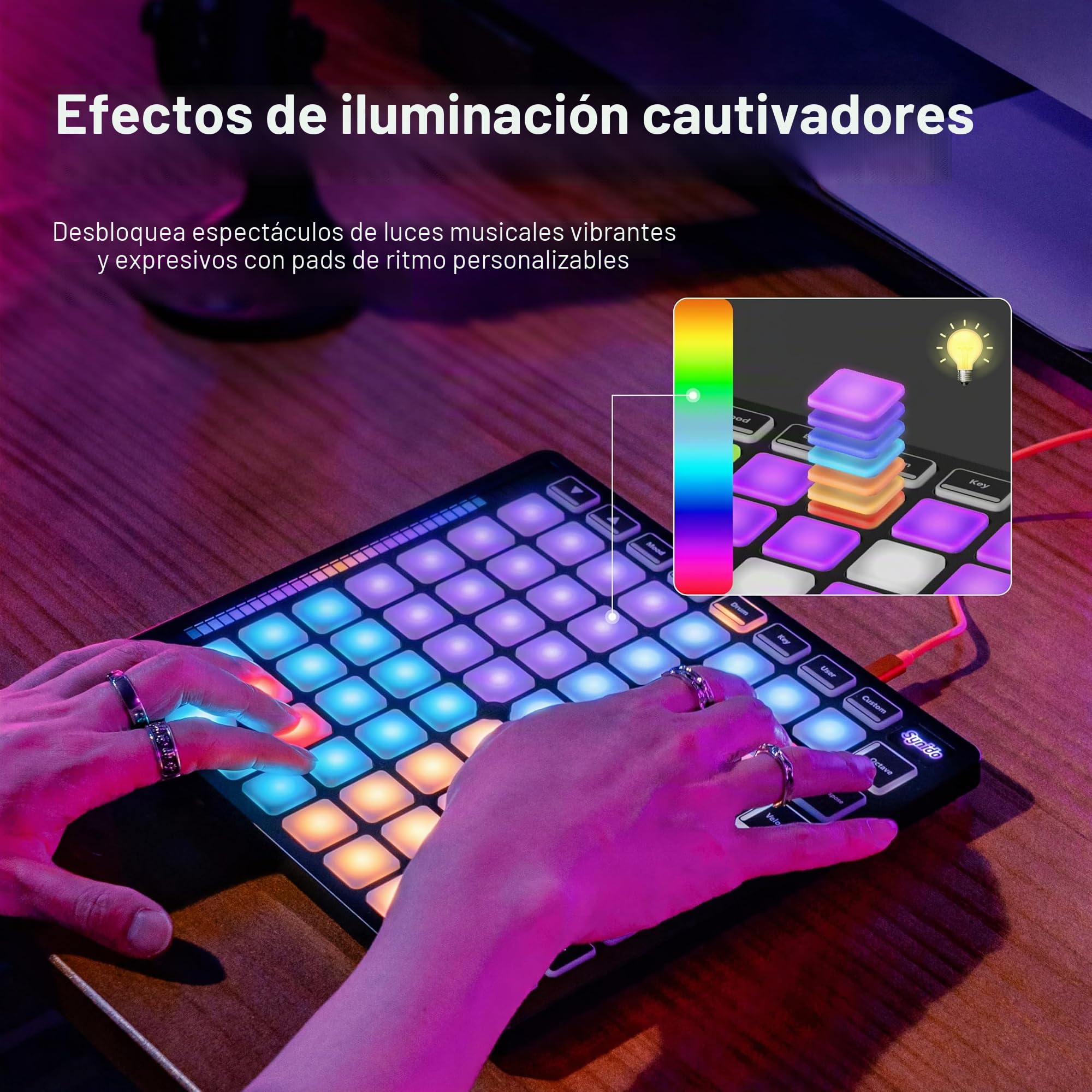 Synido Controlador MIDI de 64 almohadillas, TempoPAD Z-1 Beat Maker con 64 almohadillas de ritmo para producción musical, controlador midi USB con modo fácil para principiantes