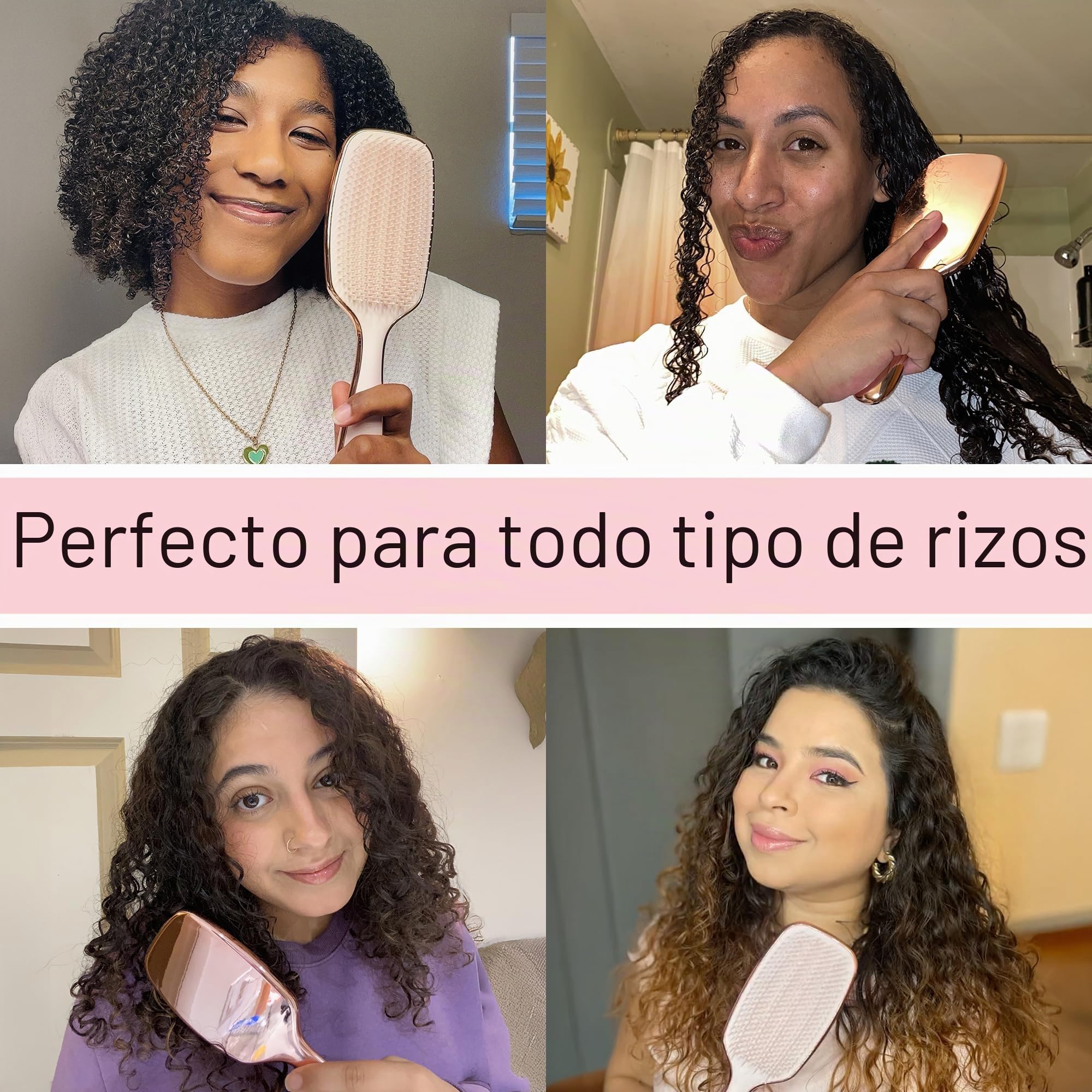 Lily England Cepillo Pelo Rizado para Desenredar y Peinar - Cepillo Pelo Antitirones para Pelo Mojado y Seco con Cerdas Flexibles - Cepillo Antirotura para Mujeres con Pelo Rizado 3c a 4c - Oro Rosa