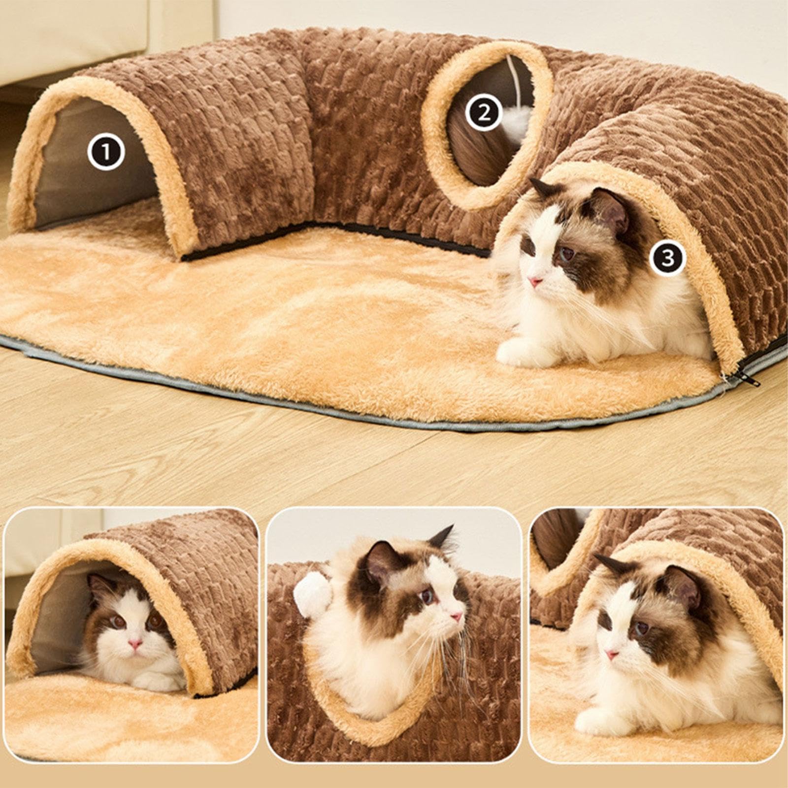 Tunnel Fonctionnel pour Chats, Cachette et pour Petits Animaux, Brown M