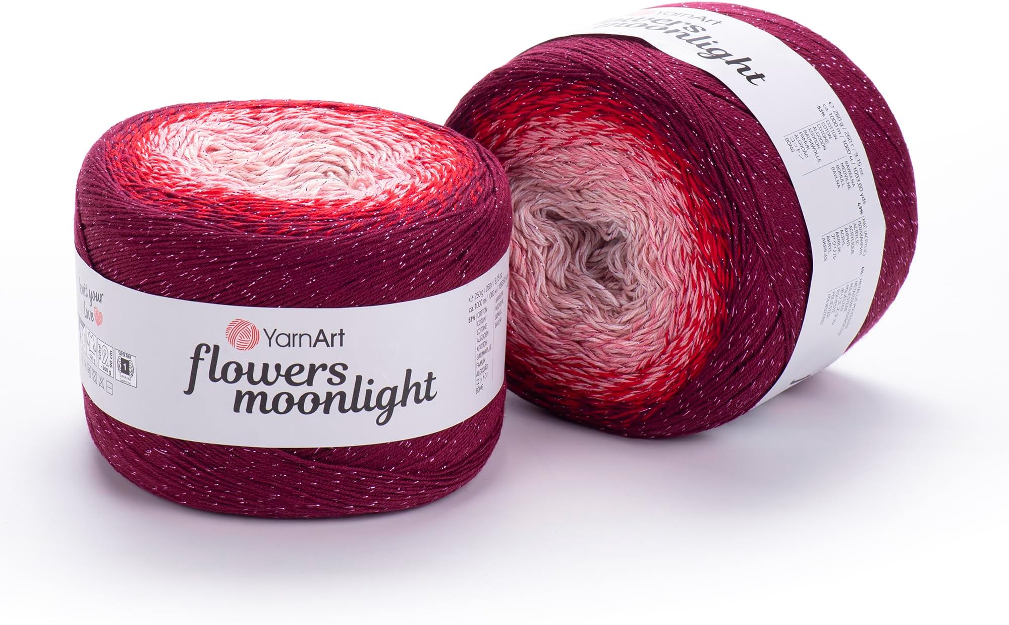 Flowers Moonlight – Gradient Cotton Acrylic Yarn with Metallic Lurex, 9.17oz (250g), 1093 Yards – Shiny, Multicolor Cake Yarn for Crochet, Knitting, Shawls & DIY Projects (3269)