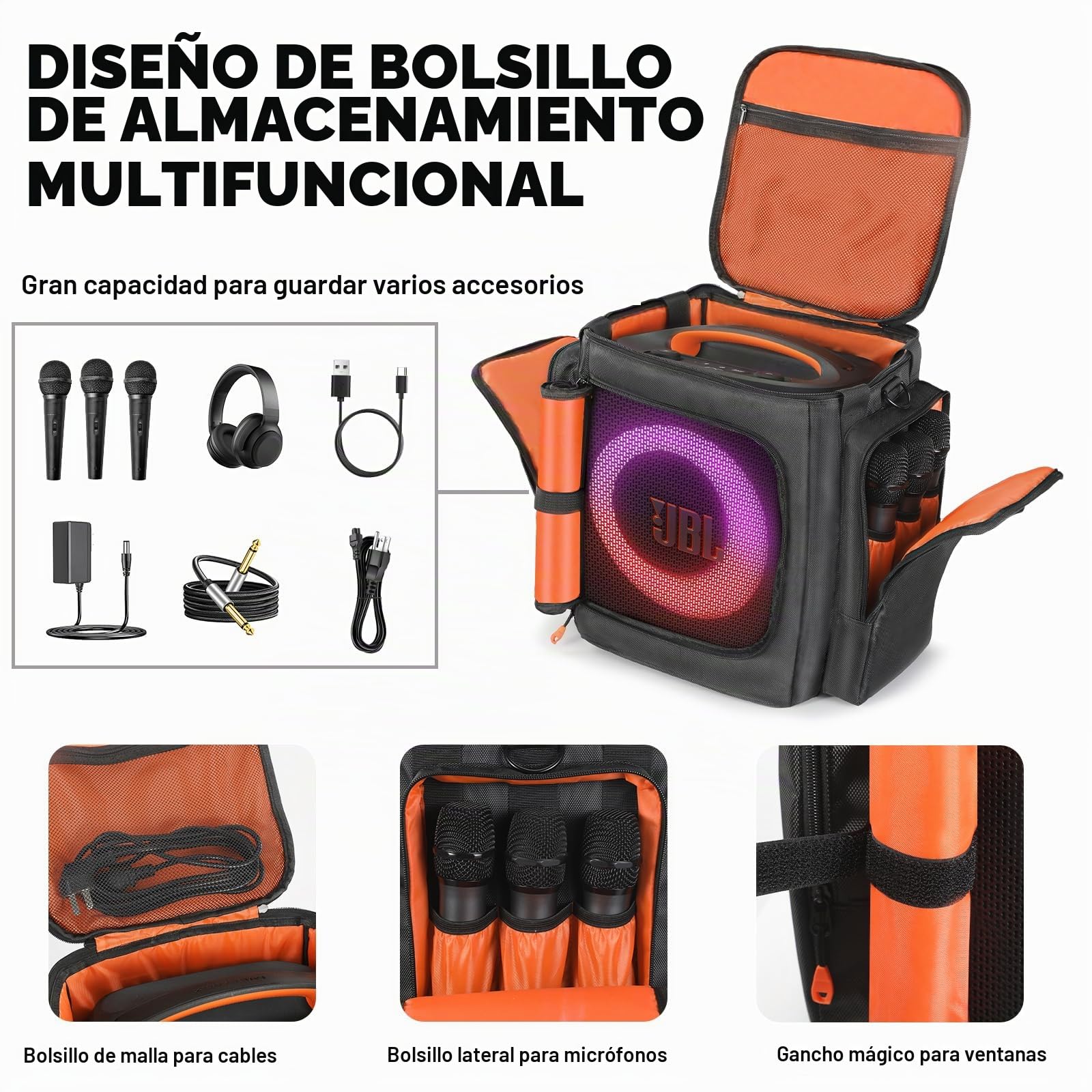 Bolsa de viaje para altavoz compatible con JBL Partybox Encore Essential/Essential 2, funda de transporte con bolsillos laterales para altavoz portátil y accesorios