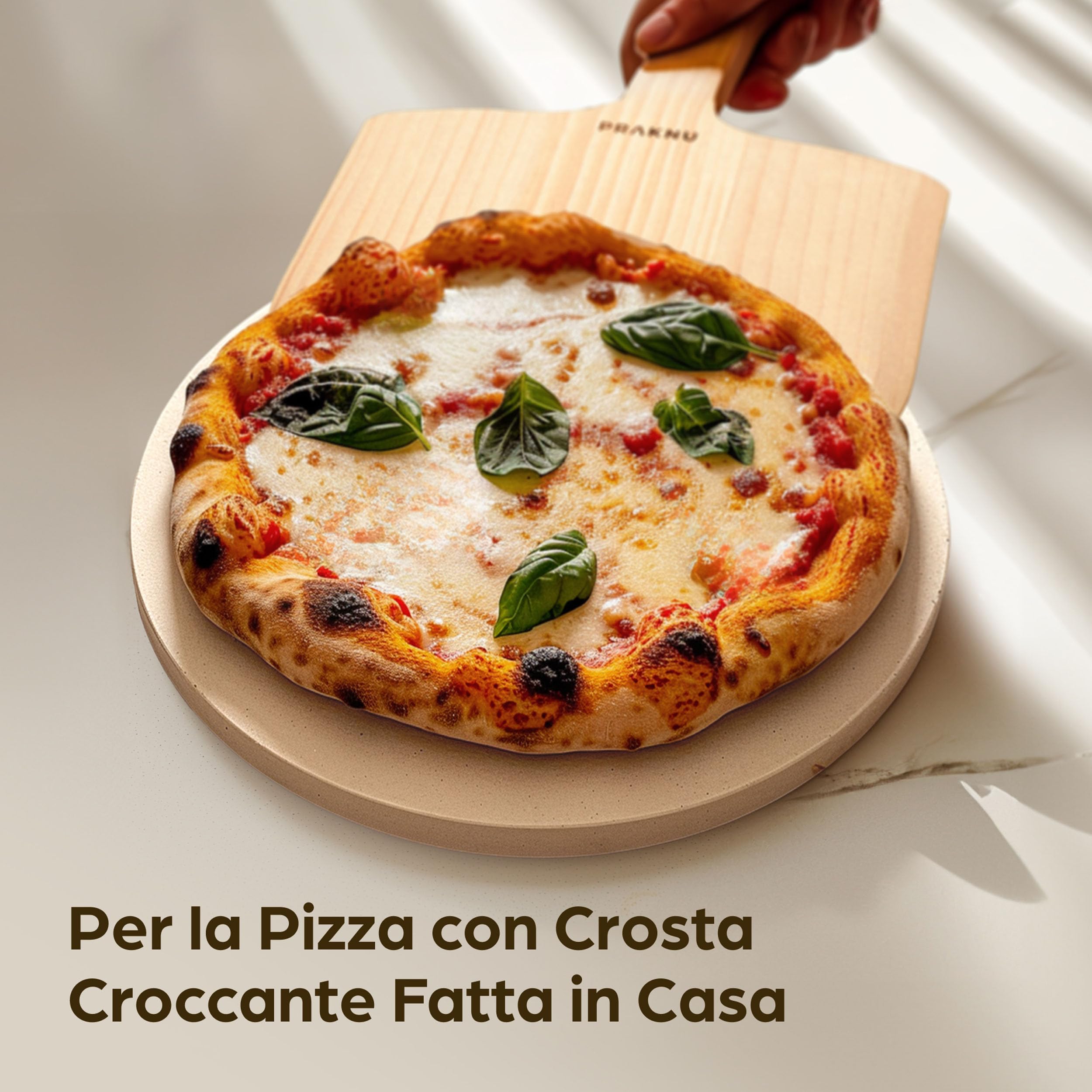 Praknu Pietra Refrattaria per Pizza da Forno Elettrico, Grill e Barbecue - Ø 30 cm con Pala per Pizza in Legno - Per Pizze Croccanti
