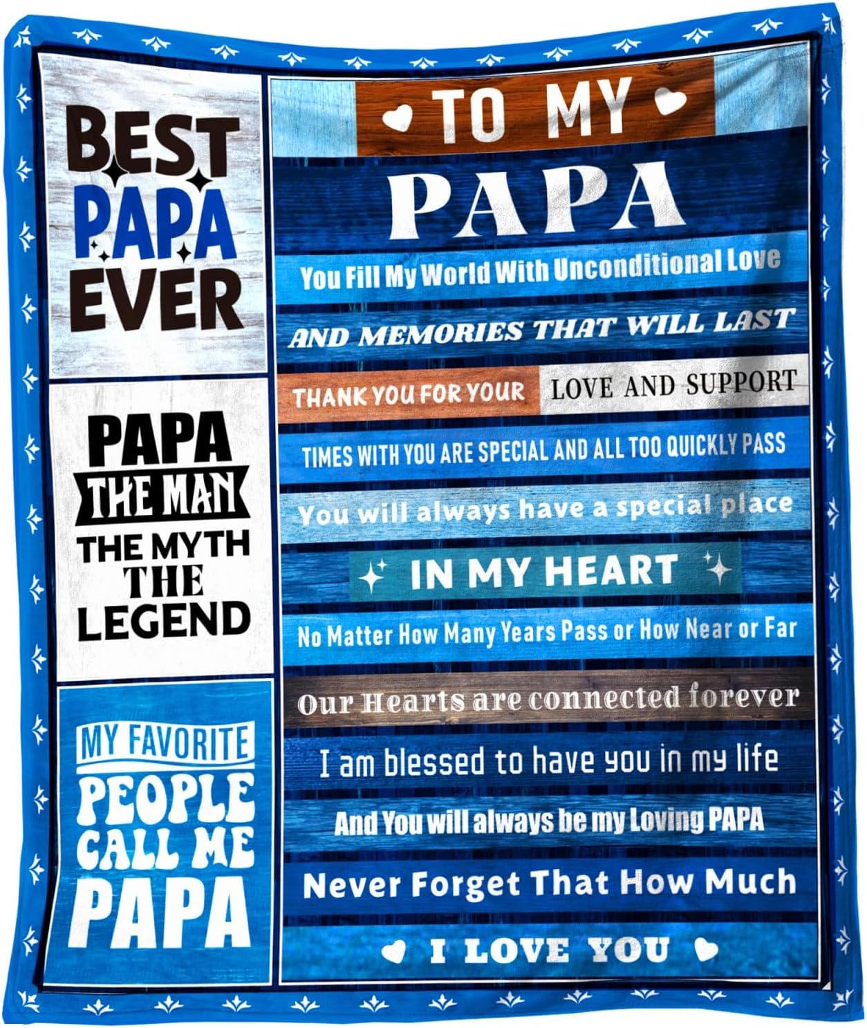 to My Papa 50X60 Soft Throw Blanket 310 Grams Blue Throw Gifts for Papas Meaningful Father's Day Present for Your Papa from Grandkids at Christmas