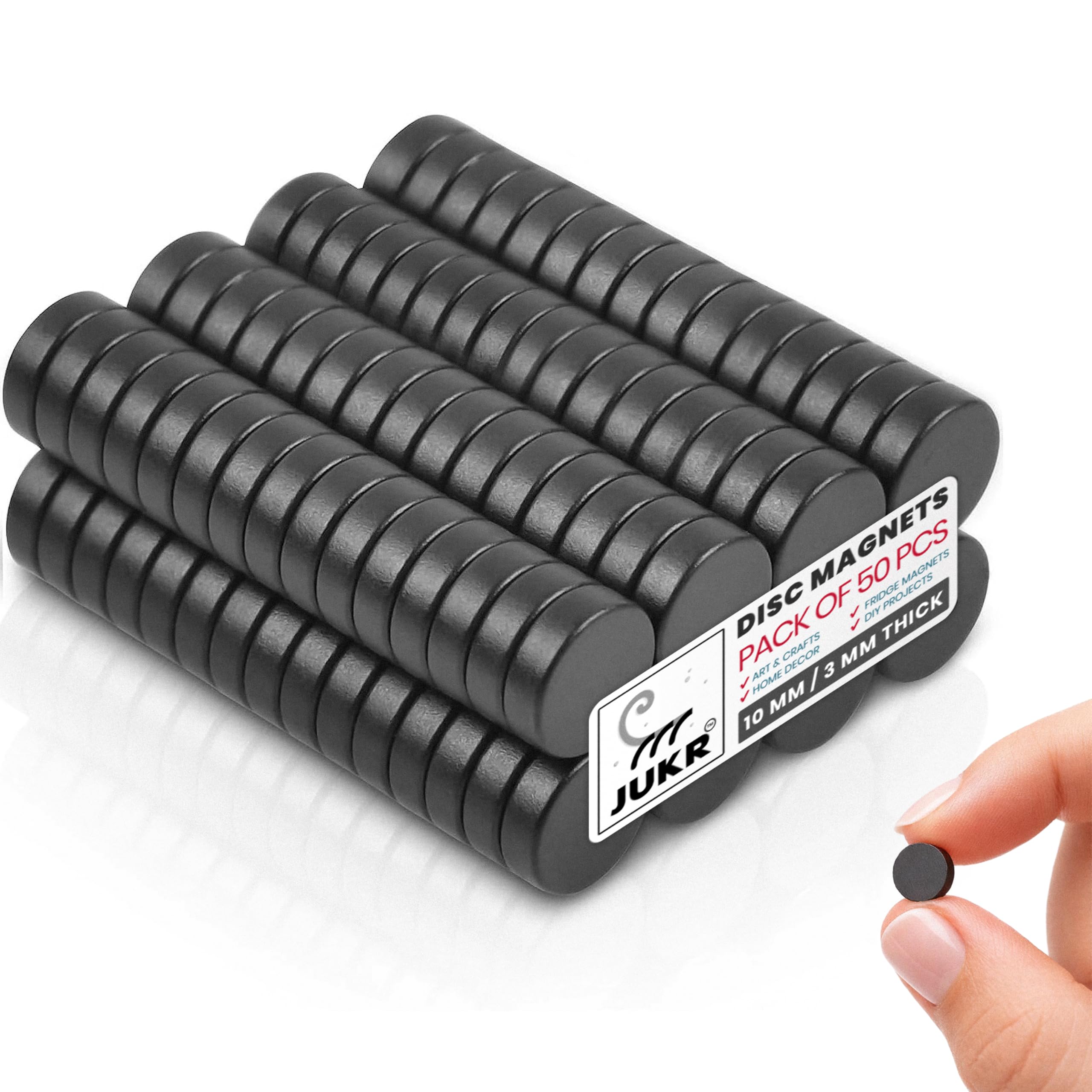 JUKR Round Disc Small Magnets Set for Art and Crafts Works, School College DIY Hobby Projects, Decorative Fridge Magnets, Notice Boards, Home Improvement (10 mm Diameter, 3 mm Thickness, Pack of 50)