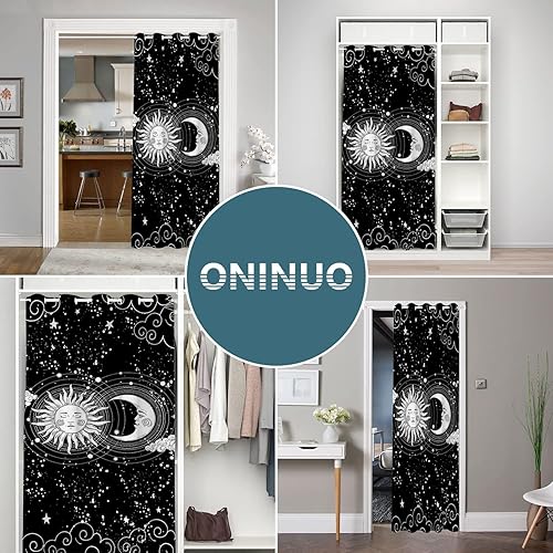 Miniatura 5 de Cortinas opacas de sol y luna para puertas, mandala místico hippie y estrella para dormitorio de niños, con ojales, aislamiento térmico, cortinas de