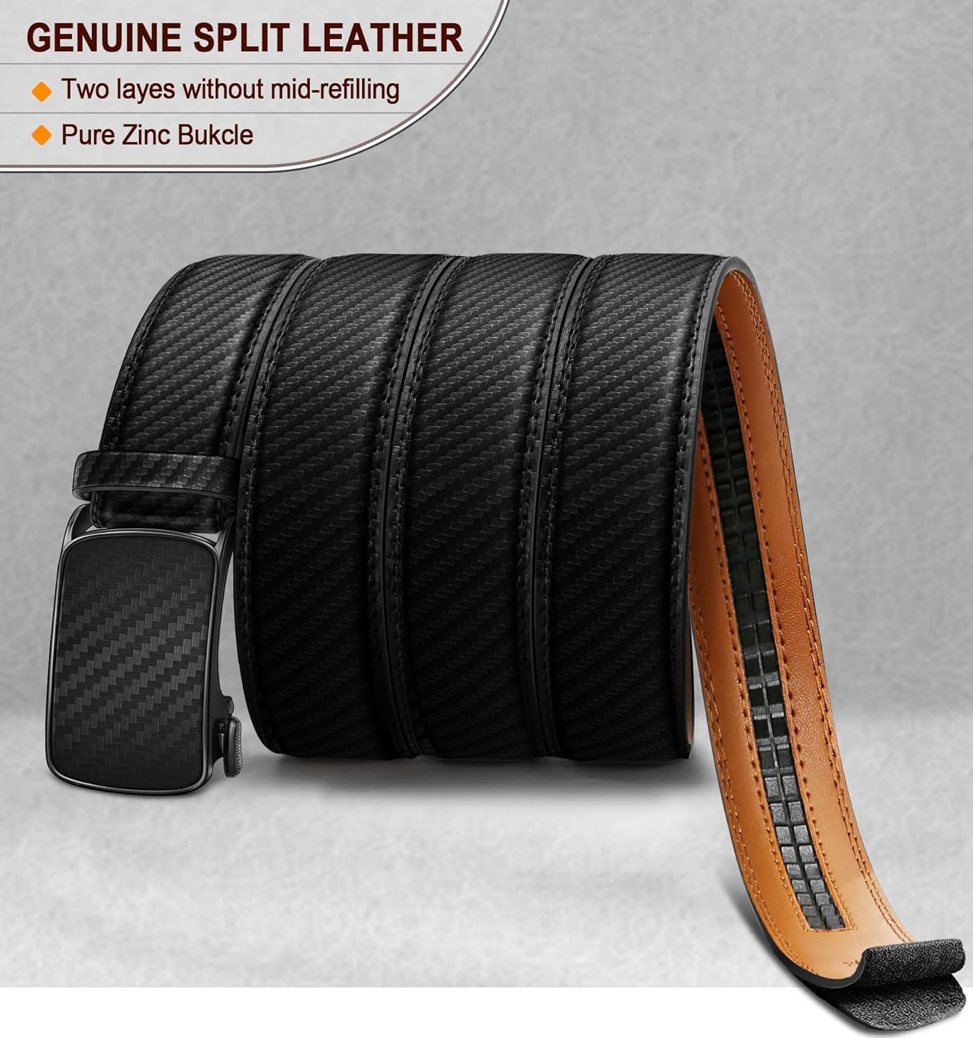 BULLIANT Men's Ratchet Belt Nontrimmable-Click Belt Adjustable for Men Gift Lightweight 1 3/8" - Image 3