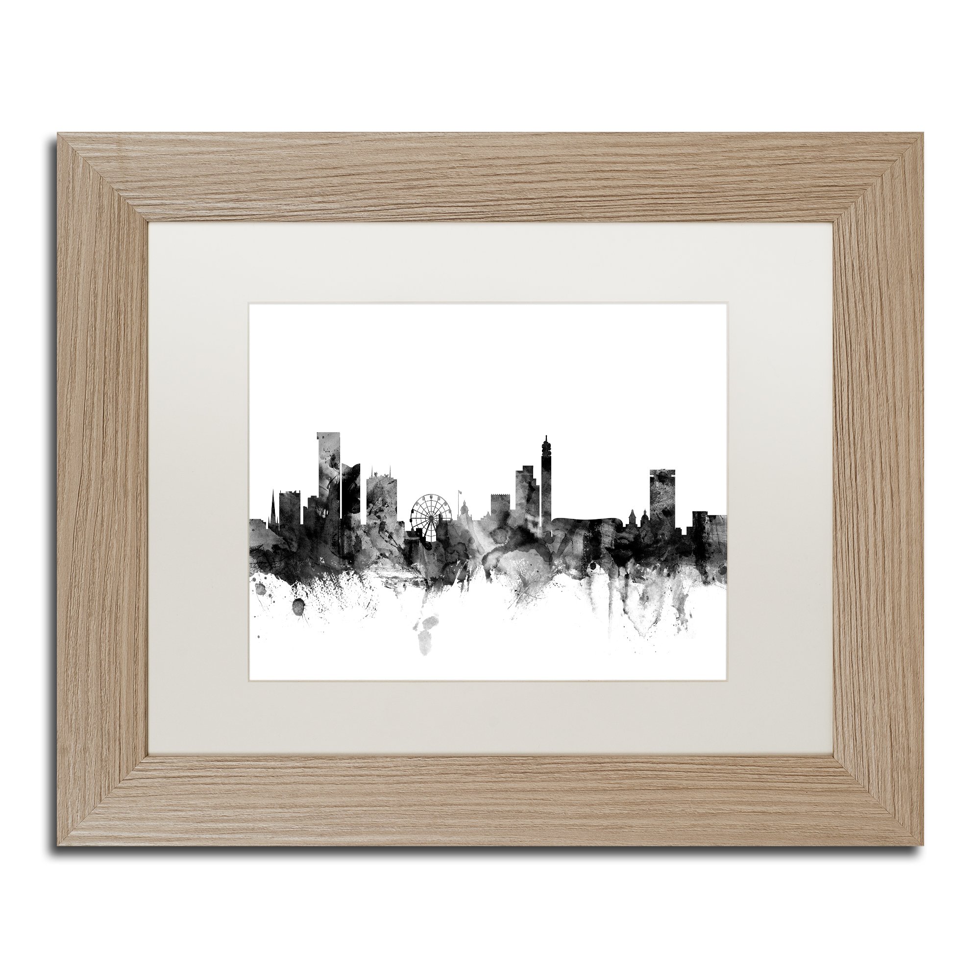 Birmingham England Skyline B&W by Michael Tompsett, White Matte, Birch Frame 11x14-Inch