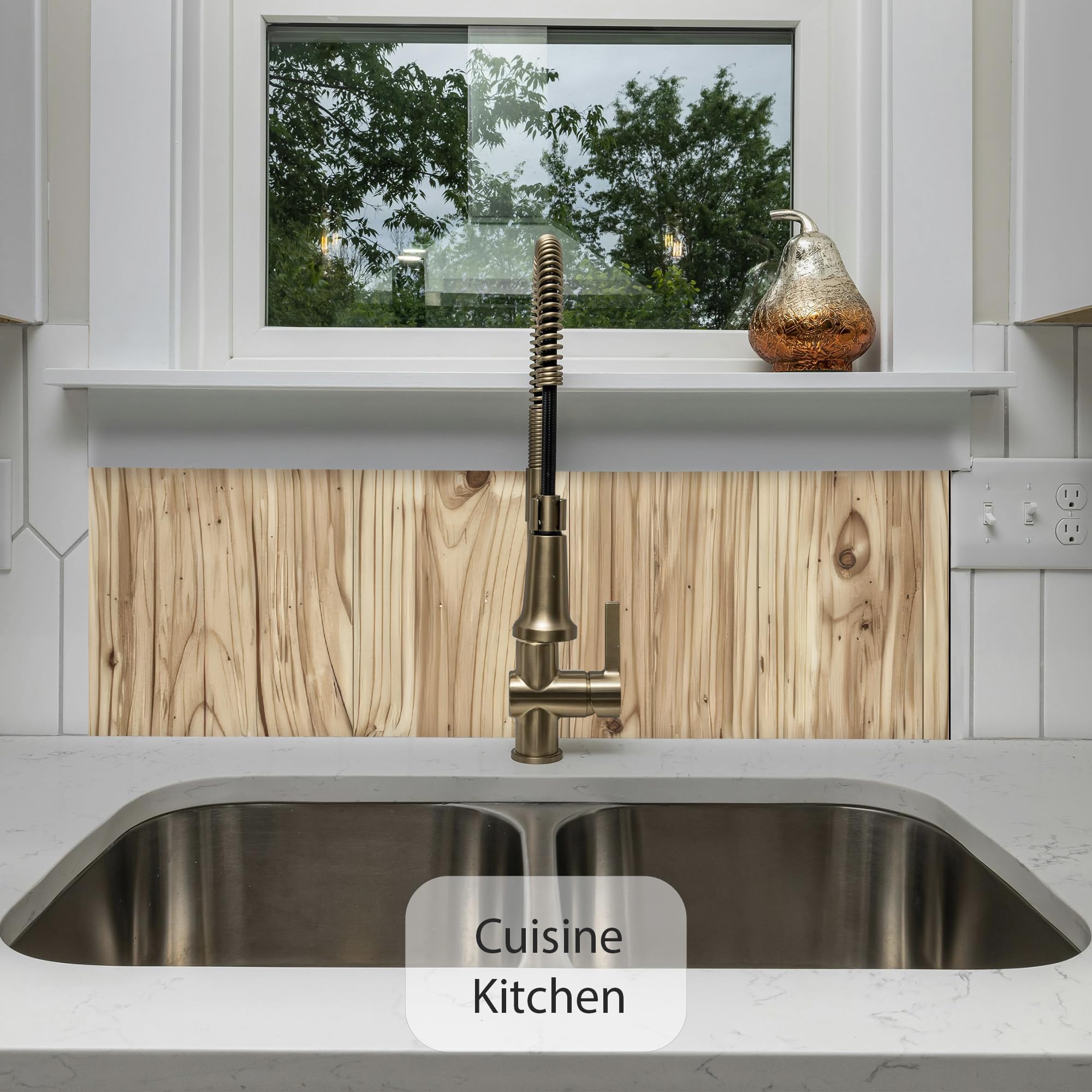 Crédence cuisine rigide aluminium (dibond) taille 40x50cm bois hêtre, crédence inoxydable dibond inoxydable, résistant à la chaleur et humidité pour cuisine, design bois, effet bois