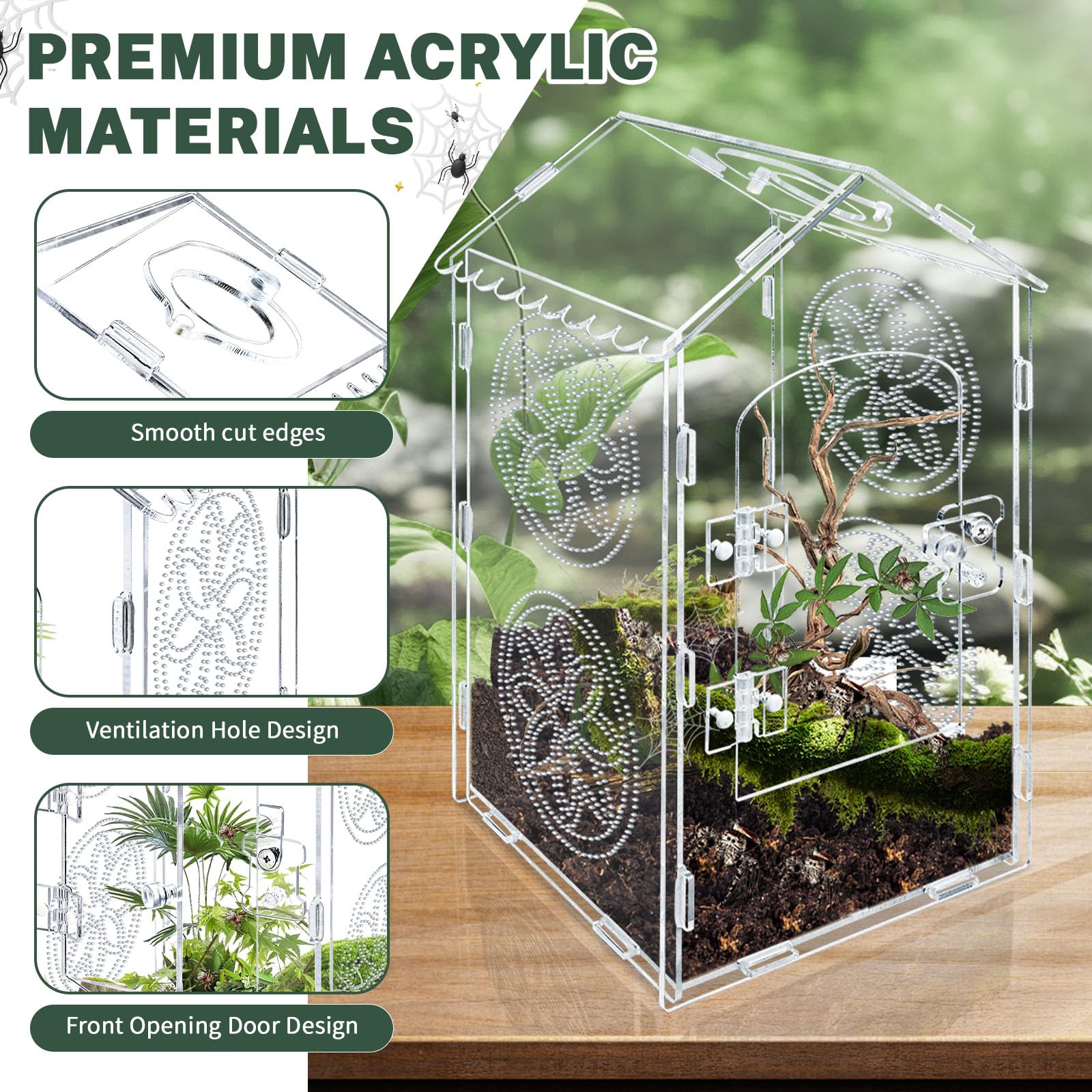 Acrylic Jumping Spider Enclosure, 11.8x6x6 Inch Roof Shaped Tarantula Enclosure - Image 4