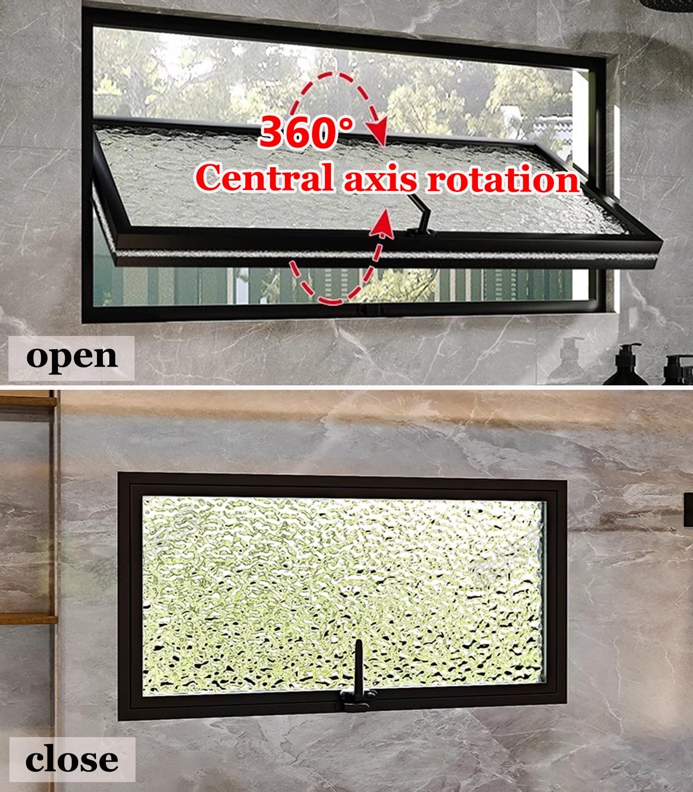 Finestra in Metallo Rettangolare Girevole a 360°, Vetro per la Privacy, Finestra a Battente Girevole, Finestra di Ventilazione incorporata per Bagno Interno, seminterrato (Bianco, 60X30CM/23