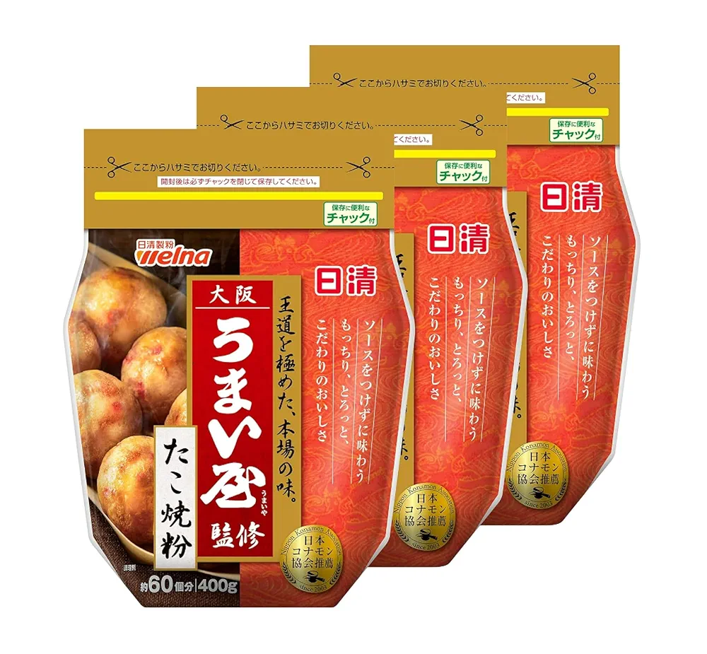 Amazon.co.jp: 日清 大阪うまい屋監修 たこ焼粉 400g×3個 : 食品