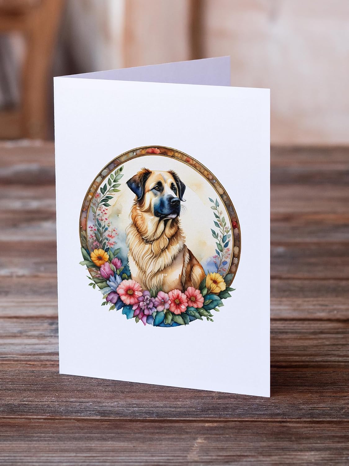Caroline's Treasures Anatolian Shepherd Dog and Flowers Greeting Cards and Envelopes Pack of 8 Blank Cards with Envelopes Whimsical A7 Size 5x7 Blank Greeting Cards