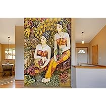 999Store 3D Print Latest Door Living Room Bed Room Home Hall Wall Stickers Sheet roll Mural Yellow Peacock and Sitting Two Ladies murals wallpapers