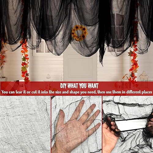 Miniatura 68 de ZeeDix Tela espeluznante negra de Halloween de 85 x 600 pulgadas, tela de gasa espeluznante para decoración del hogar, suministros de fiesta
