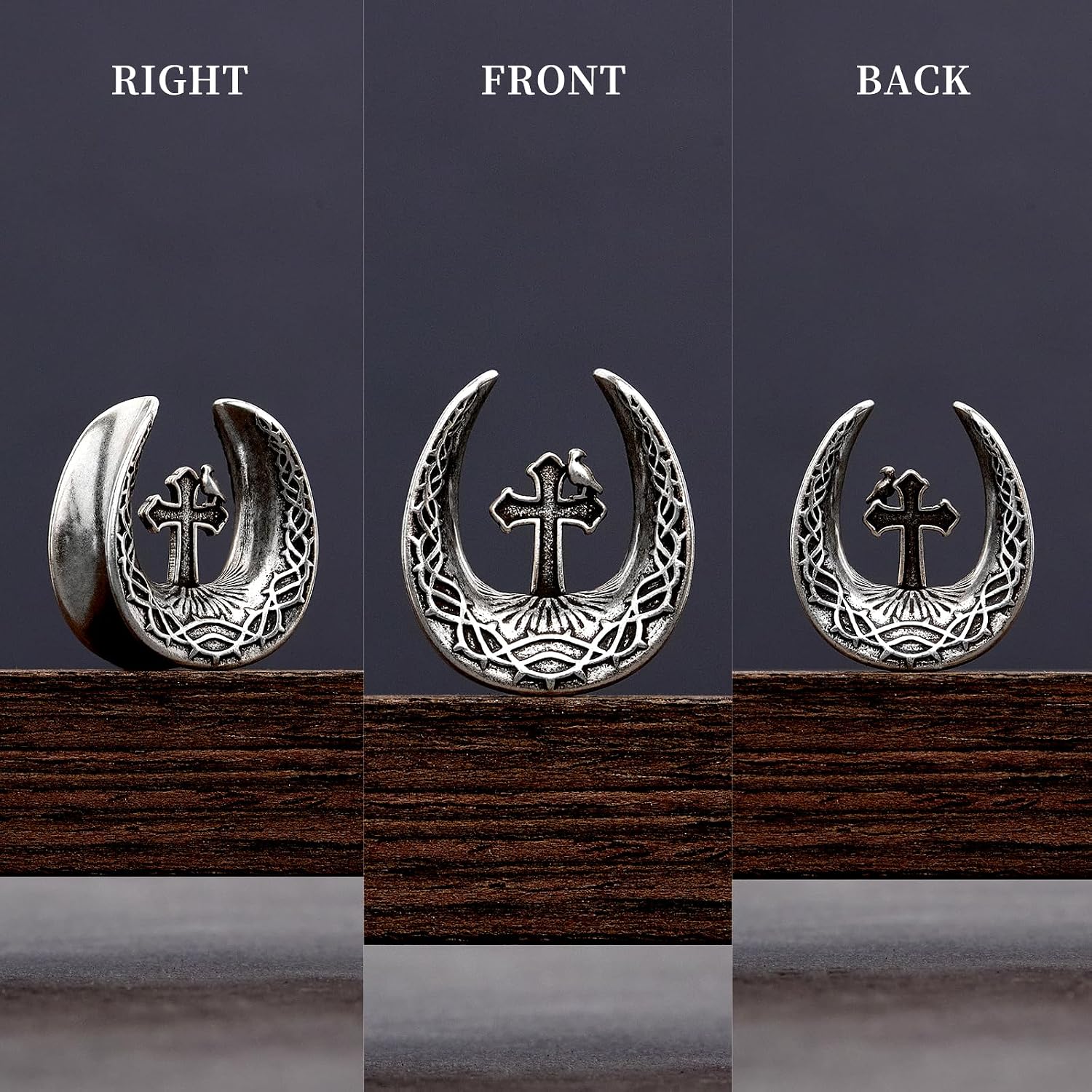 YOFANST 2pcs Punk Skeleton Skull Hand Tombstone Cross Ear Tunnels Stainless Steel Gauges for Ear 0g-5/8 inch