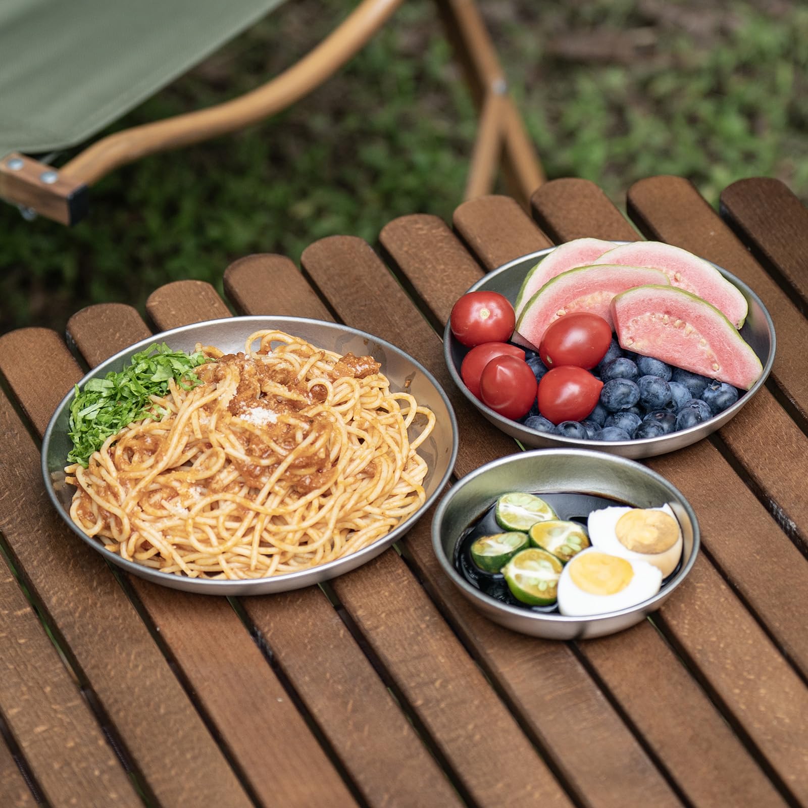 iBasingo Camping Titan Teller 18.5cm Servier Teller Party Ultraleichte Outdoor Picknick Metall Geschirr Langlebige Pfanne Kochgeschirr für Lebensmittel Fleisch Obst Sauce Dessert Ti1103T