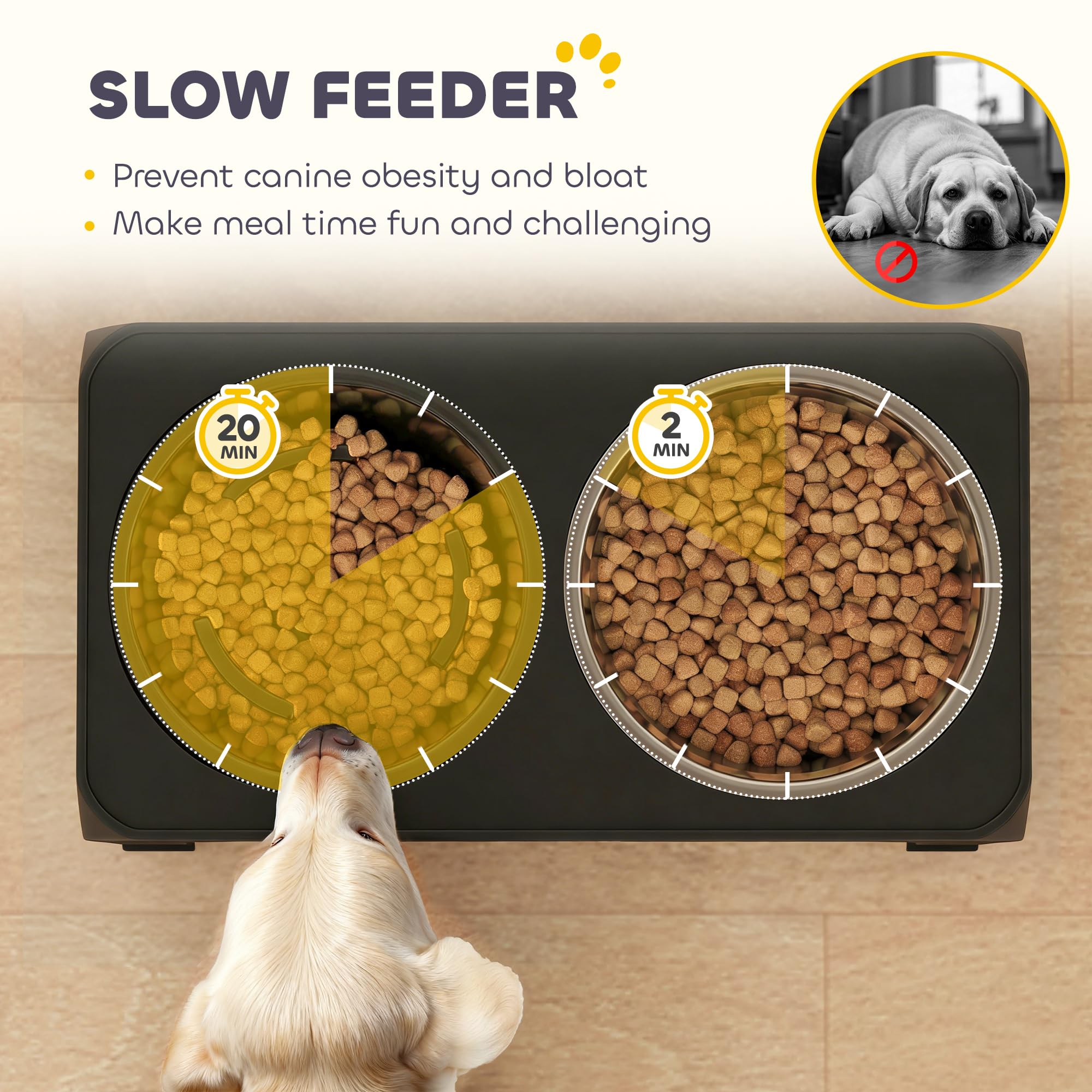 PawHut Gamelle surélevée pliable pour gros chiens Noir | Distributeur en acier inoxydable, 4 hauteurs réglables, station d'alimentation pour animaux, gamelles surélevées pour chien