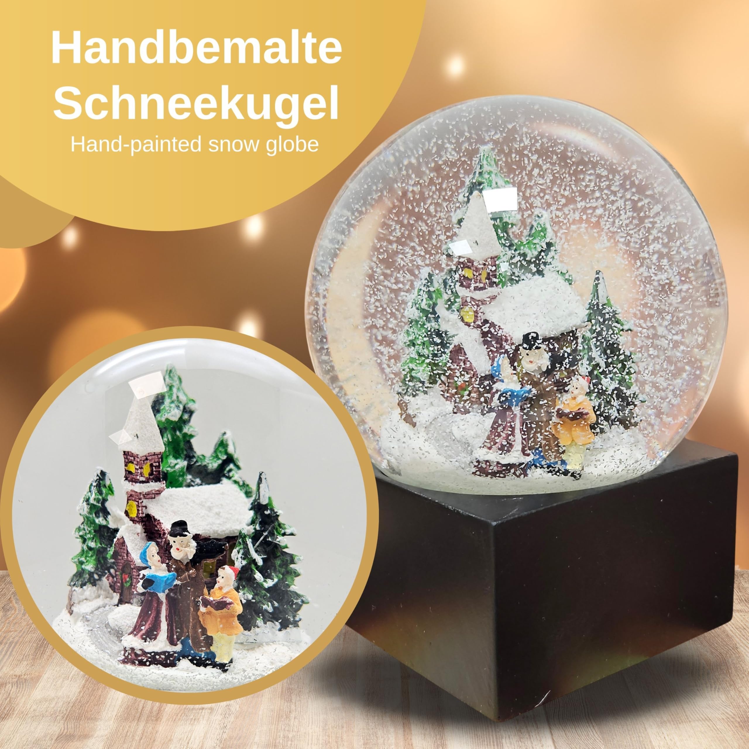 Minium Collection 20120 Schneekugel Weihnacht Stimmung Winterspaziergang auf Sockel schwarz, Durchmesser 100mm