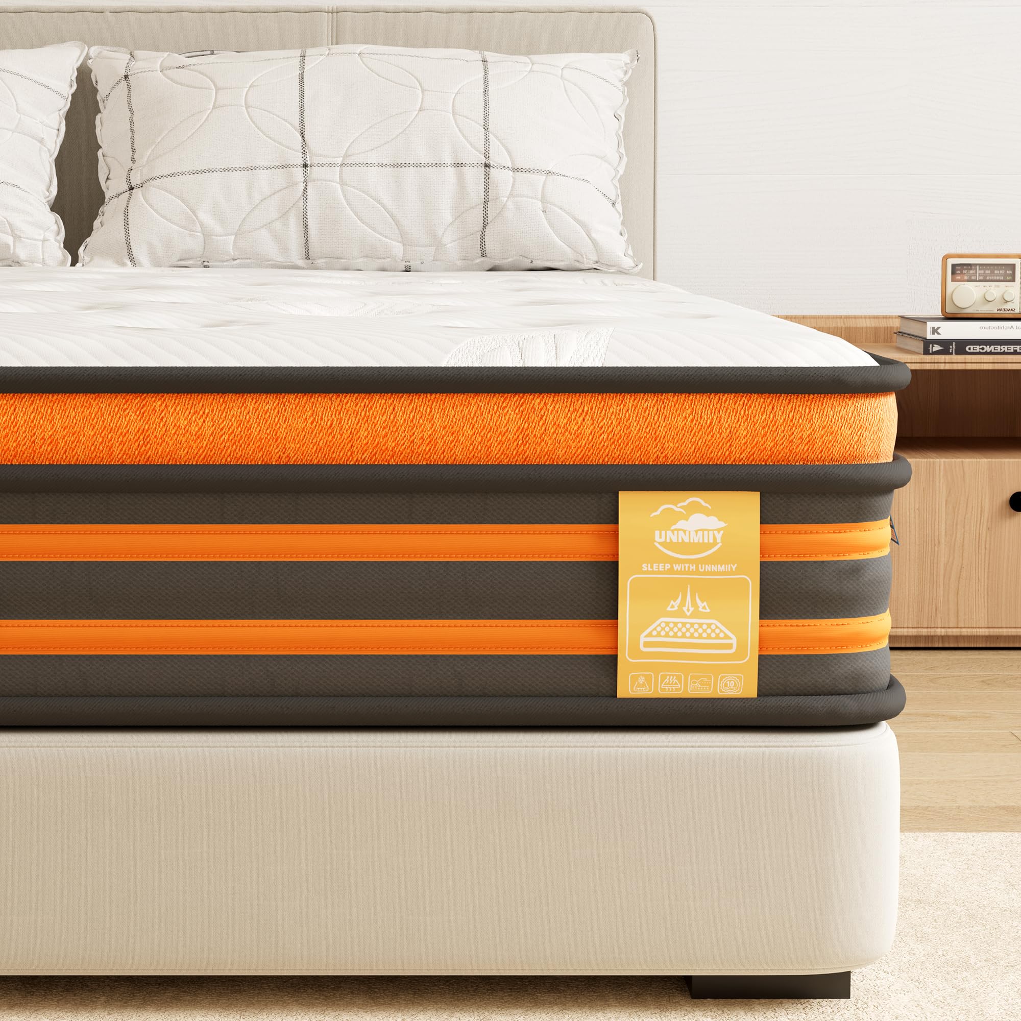 SCEPKN Super King Mattress 6FT,9 Zone Orthopedic Mattress Gel Memory Foam,Pocket Sprung Hybrid with Breathable Soft Fabric for Pressure Relief and Motion Isolation,180x200x25cm