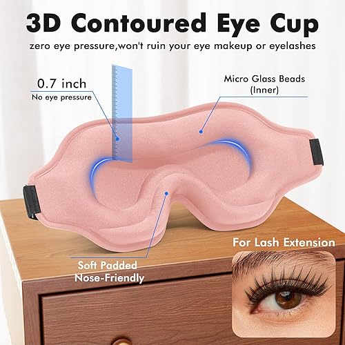 Miniatura 10 de Antifaz para dormir para hombres y mujeres, máscara de ojos mejorada con copa contorneada 3D, bloqueo de luz, máscara de ojos con correa ajustable,