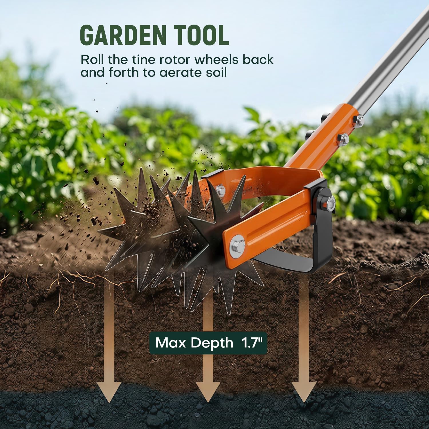 Rotary Cultivator Garden Tool, 2-in-1 Weeder & Soil Aerator with Detachable Weed Knife,73" Adjustable Stainless Handle, Dual-Function Rotary Tiller for Lawn Care, Reseed Grass, Soil Mixing