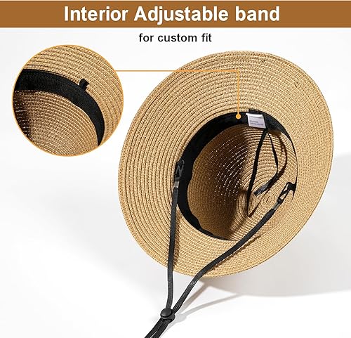 Miniatura 5 de Sombreros de playa para mujer, sombrero de paja de ala ancha para mujer, protección solar UPF 50+, protección solar UV, sombrero plegable enrollable
