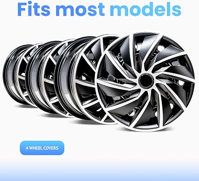 Alpena Turbo Vehicle Wheel Covers, Premium European-Made Rim Covers with 3-Step Retention System, Durable Hub Caps Fits Most Steel Wheels, Set of 4, Silver & Black, 18 Inch