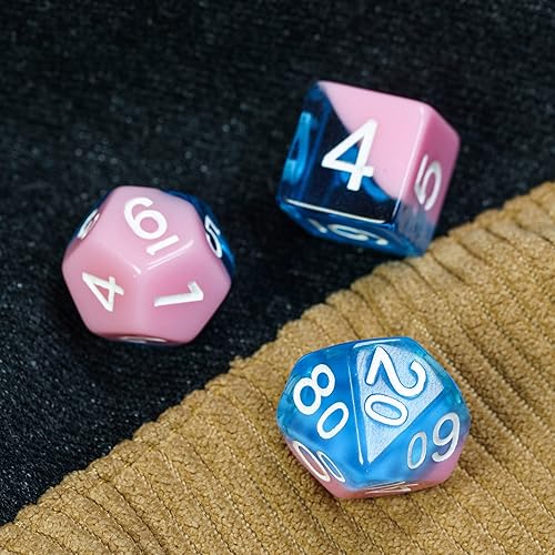 Miniatura 5 de UDIXI Juego de 7 dados poliédricos dados DND de doble capa para mazmorras y dragones dados DD para RPG MTG y otros juegos de mesa rosa y azul