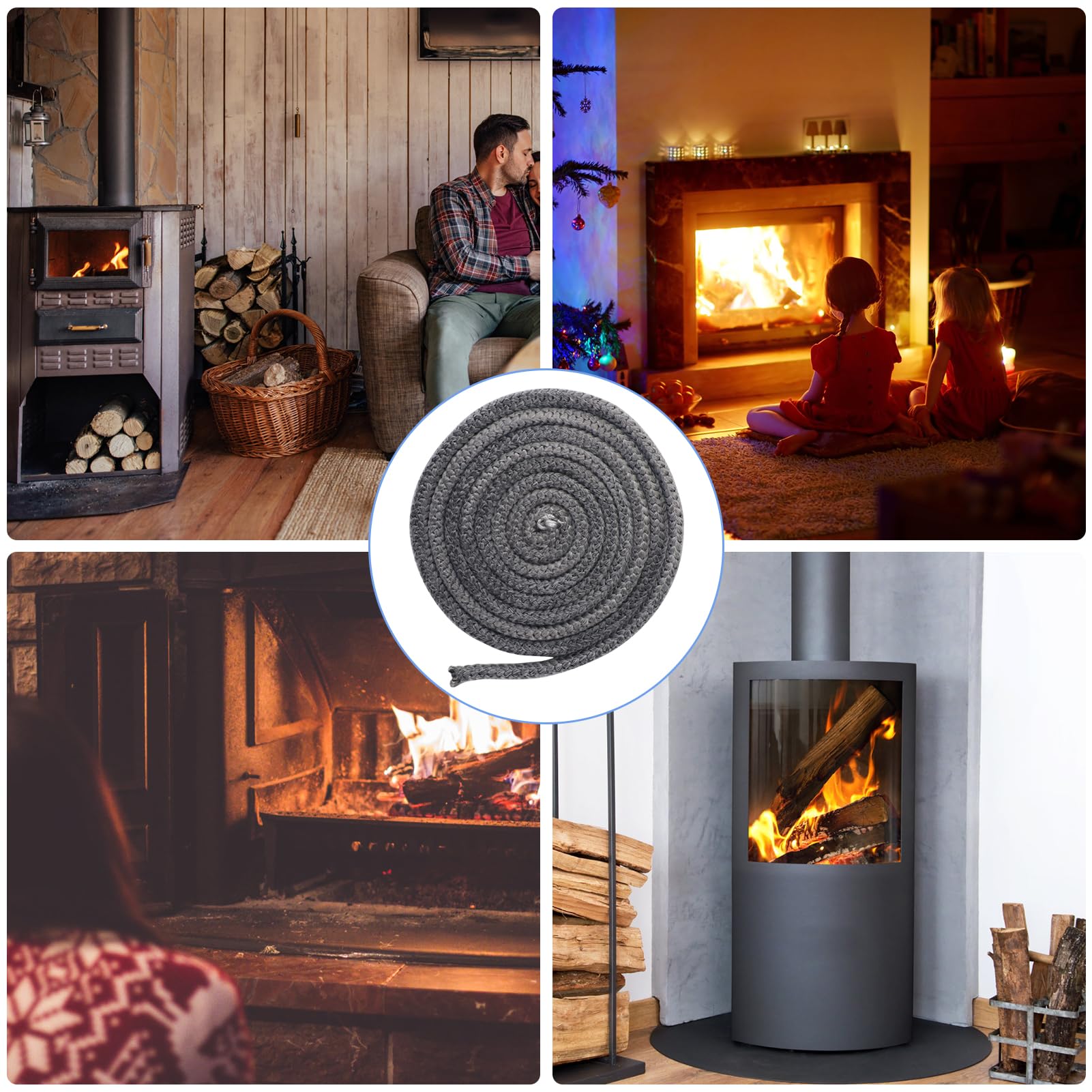 Guarnizione Stufa a Legna, Corda Ignifuga fibra di vetro, guarnizione Stufa a Pellet, Alta Temperatura, Nastro Isolante in Fibra, per Stufe, Tubi Di Forni, Porta del Forno, Camino(Φ 10mm x 2.5m)