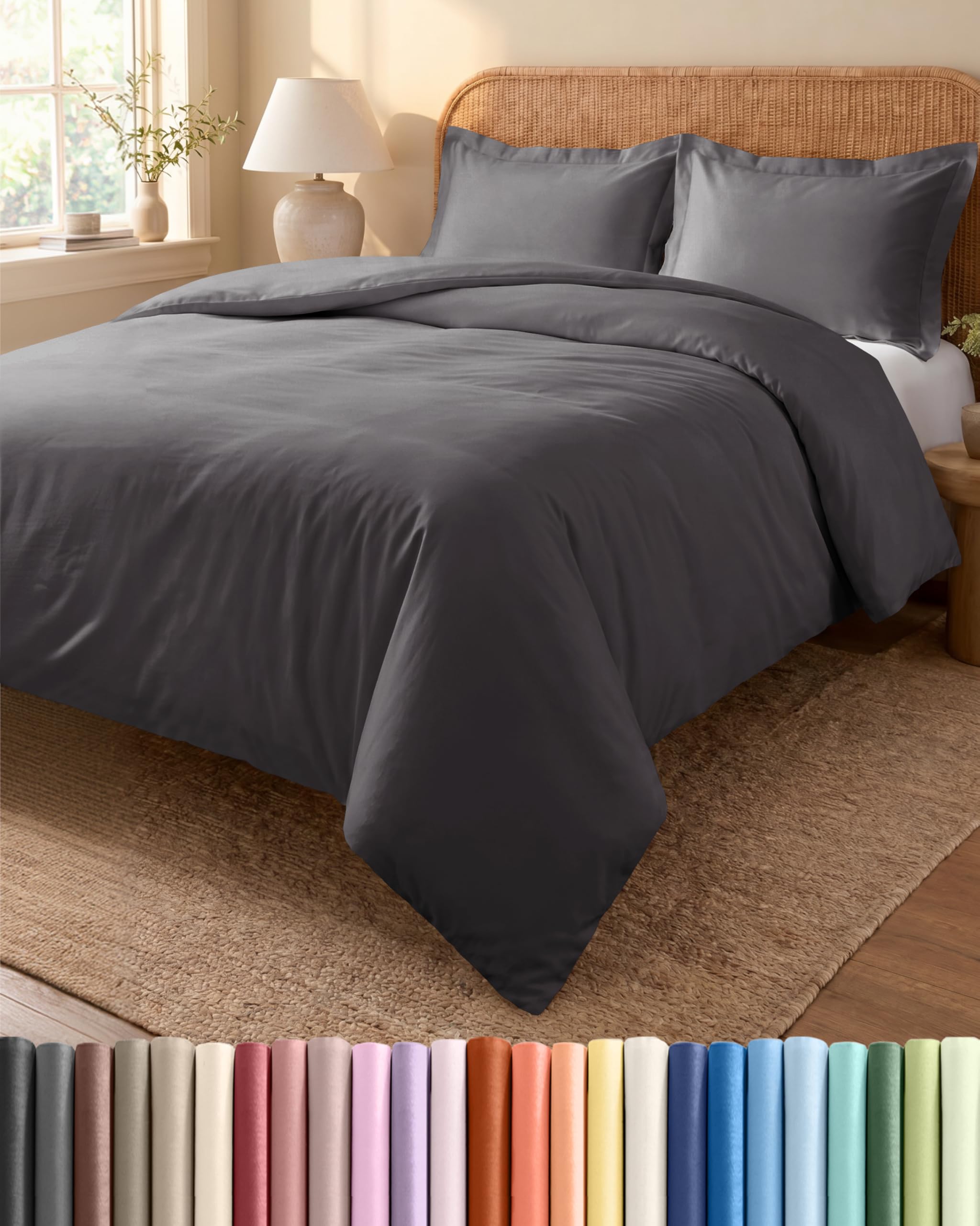 Copripiumino Matrimoniale 230x220 cm Grigio Scuro 3 Pezzi - Copripiumino 230x220 cm e 2 Federe 65x65 cm - Microfibra Spazzolata - Anti-Grinze, Morbida e Traspirante - OEKO-TEX Standard 100 Certificato